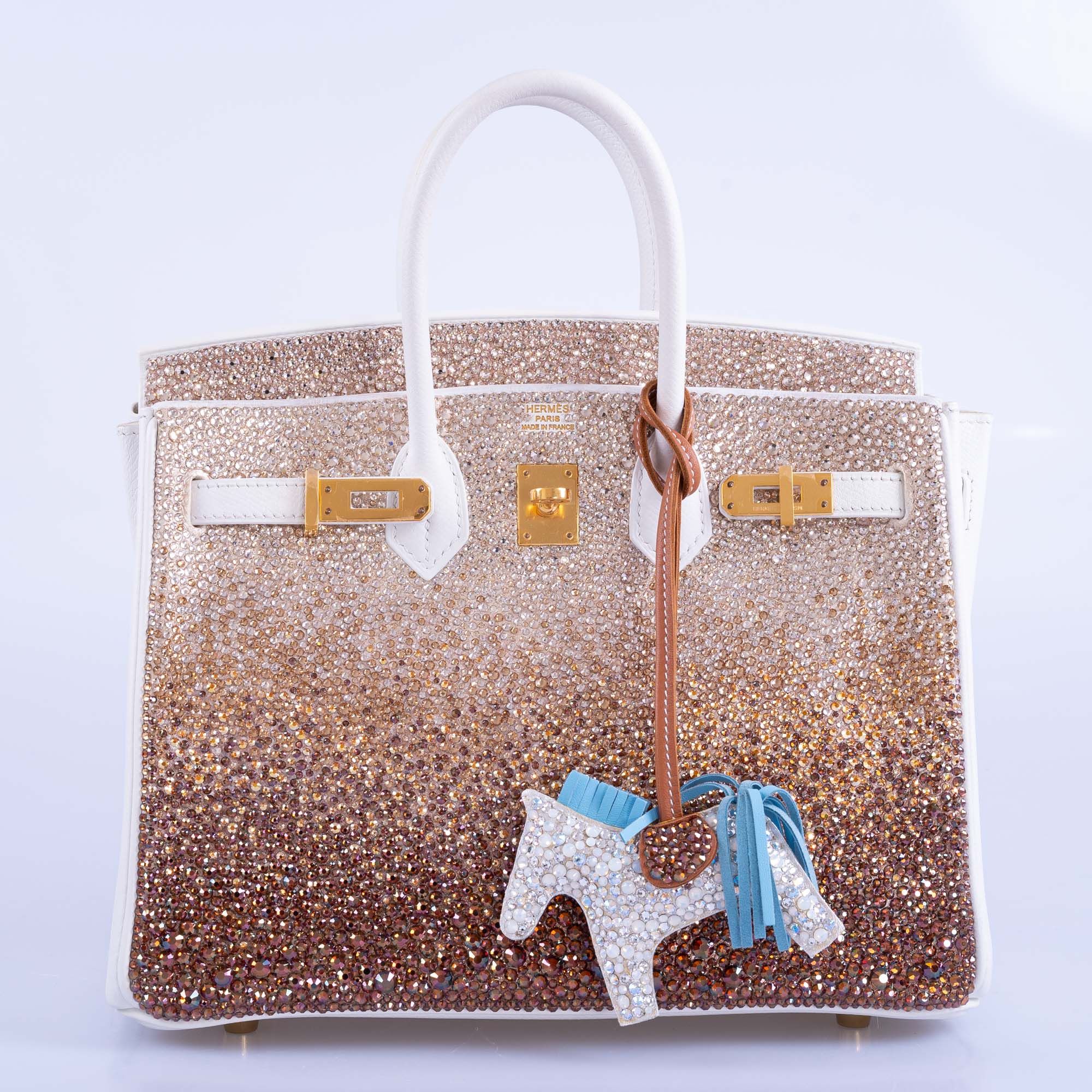 Hermès Birkin 25 JaneFinds Custom Shop "The Ombré" Swarovski Crystal Blanc Base Gold Hardware