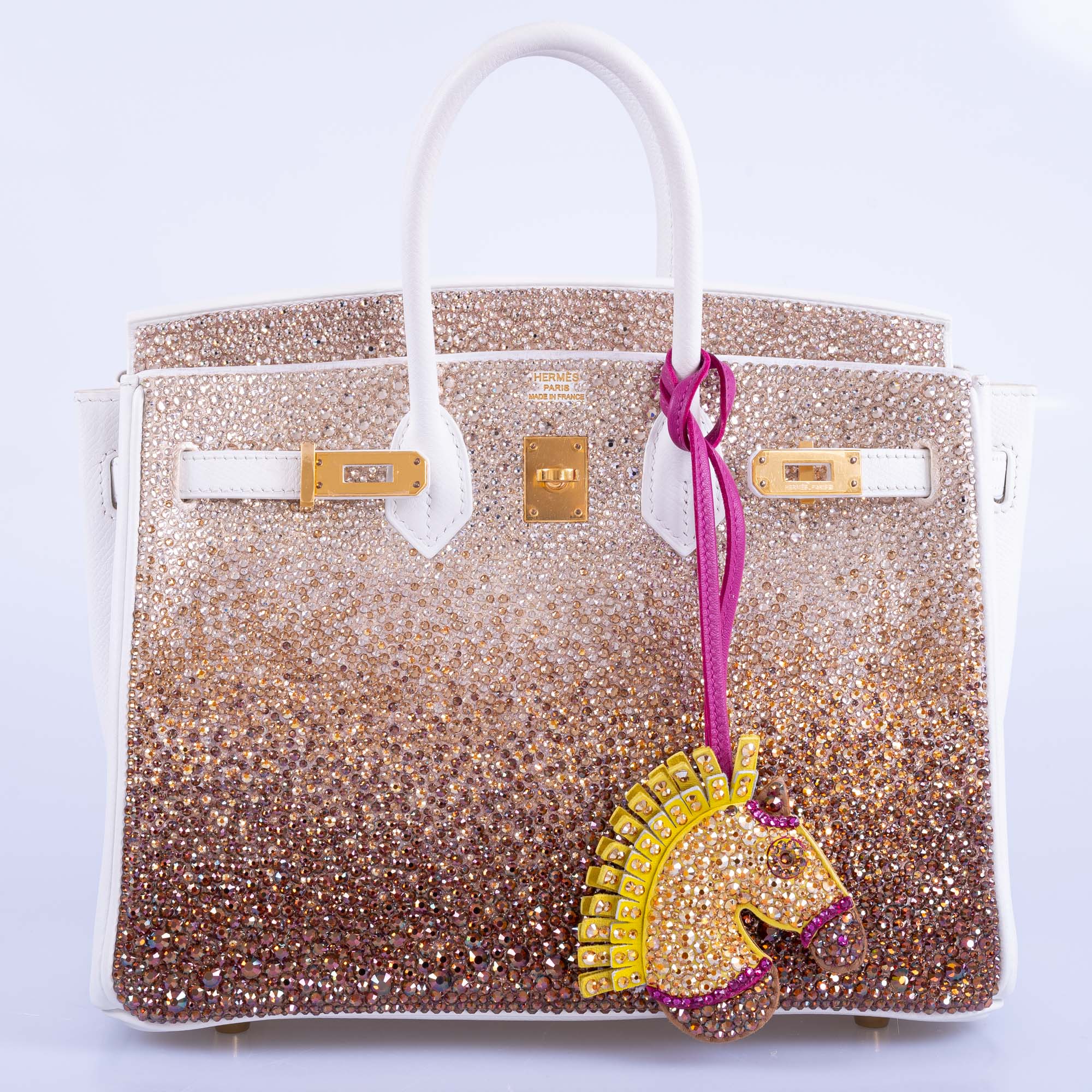 Hermès Birkin 25 JaneFinds Custom Shop "The Ombré" Swarovski Crystal Blanc Base Gold Hardware