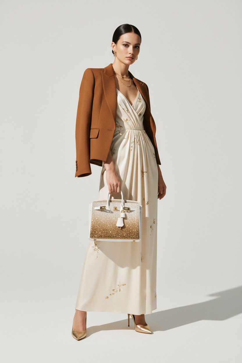 Hermès Birkin 25 JaneFinds Custom Shop "The Ombré" Swarovski Crystal Blanc Base Gold Hardware