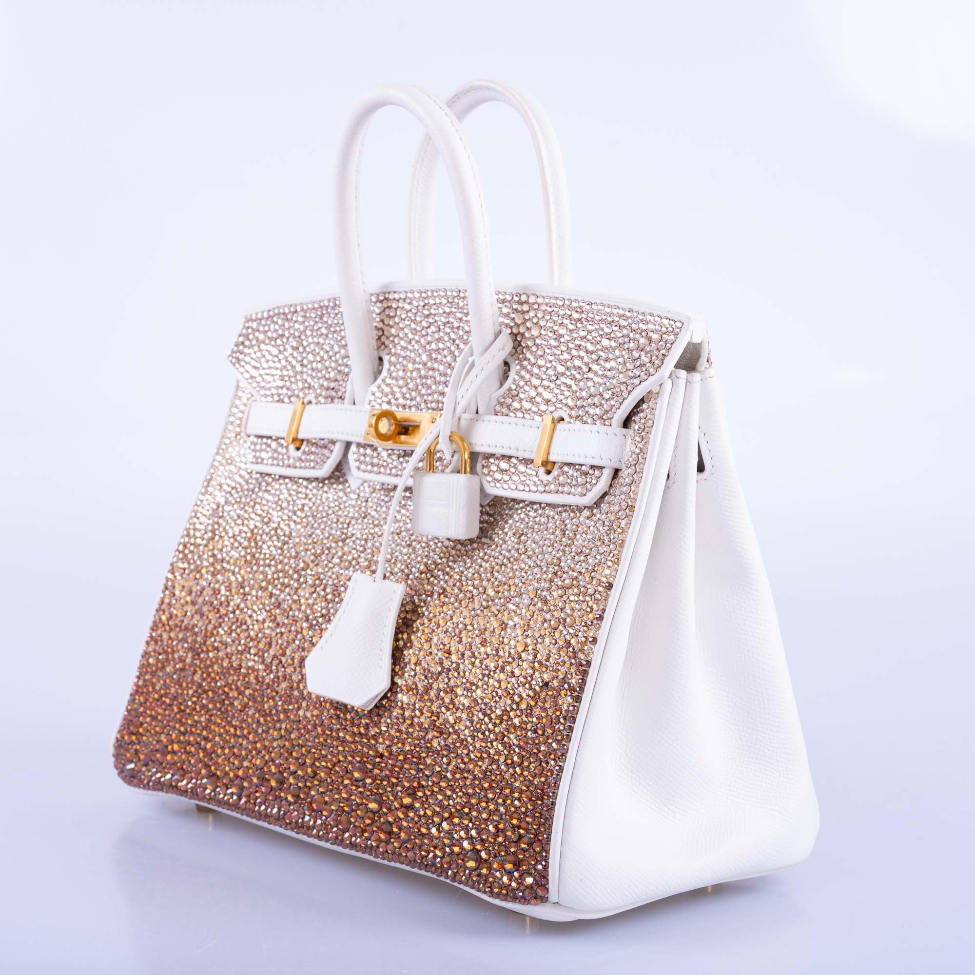 Hermès Birkin 25 JaneFinds Custom Shop "The Ombré" Swarovski Crystal Blanc Base Gold Hardware