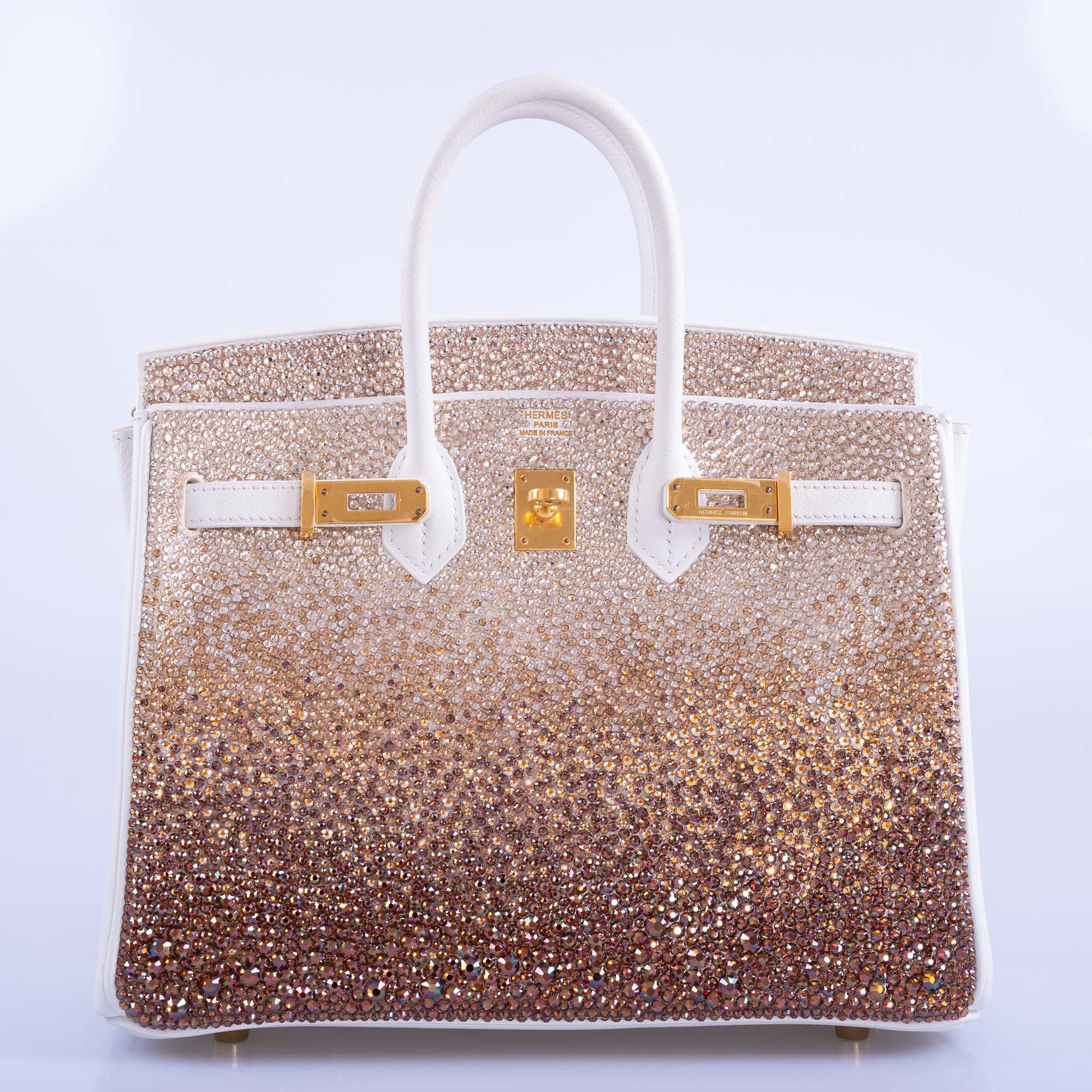 Hermès Birkin 25 JaneFinds Custom Shop "The Ombré" Swarovski Crystal Blanc Base Gold Hardware