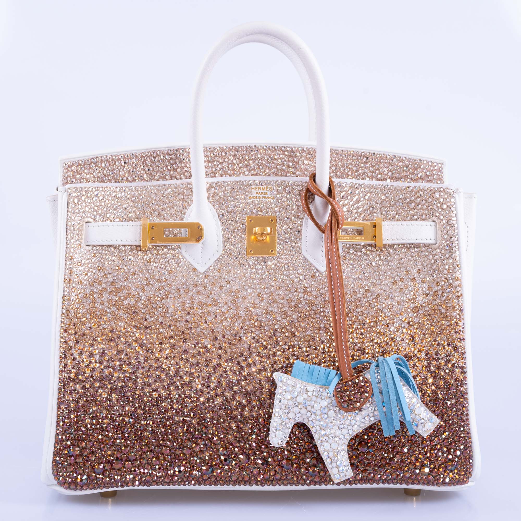 Hermès Birkin 25 JaneFinds Custom Shop "The Ombré" Swarovski Crystal Blanc Base Gold Hardware