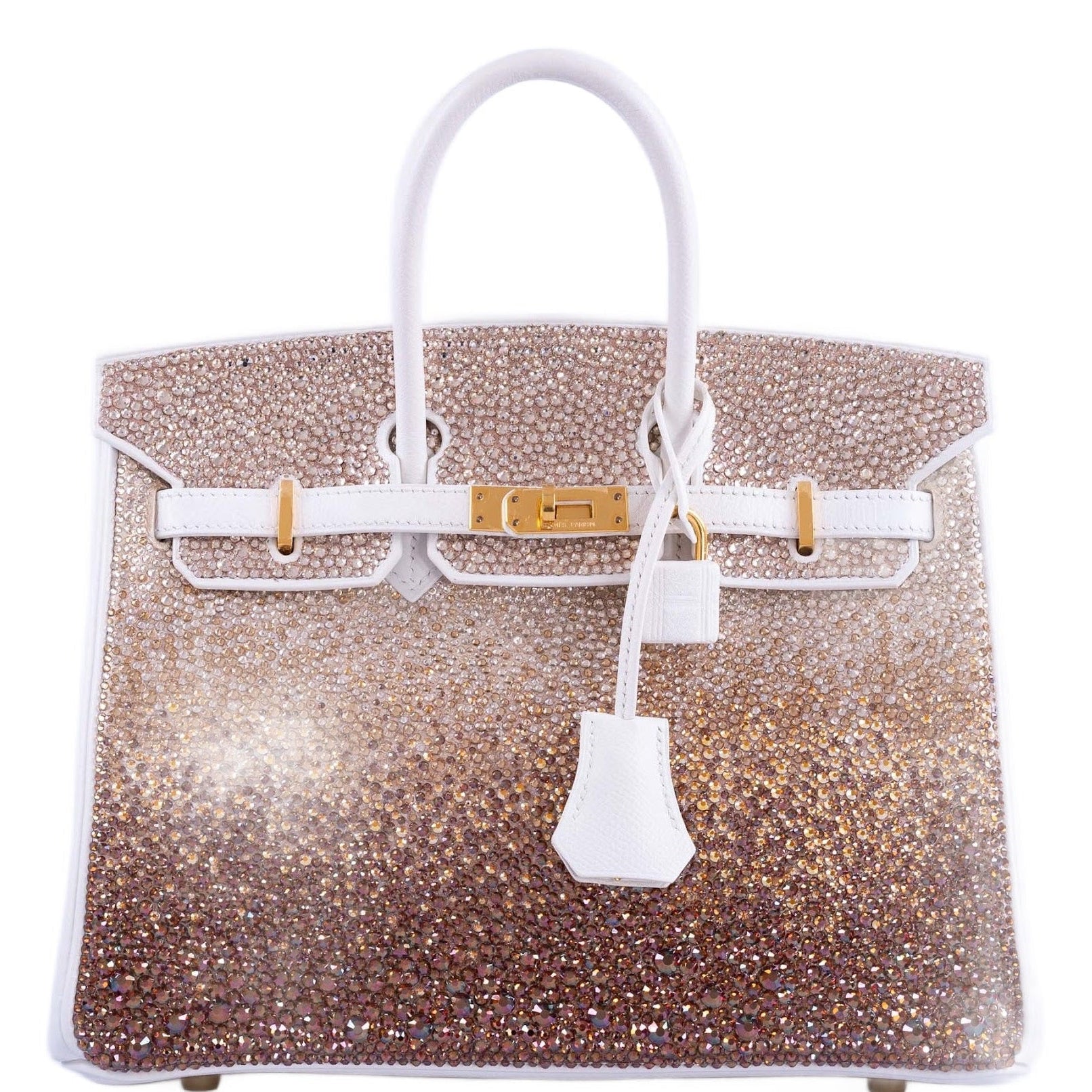 Hermès Birkin 25 JaneFinds Custom Shop "The Ombré" Swarovski Crystal Blanc Base Gold Hardware