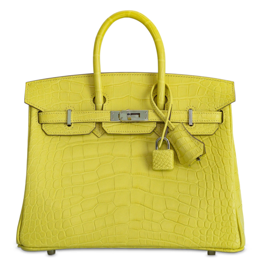 Hermès Birkin 25 Lime Matte Alligator Palladium Hardware, front view