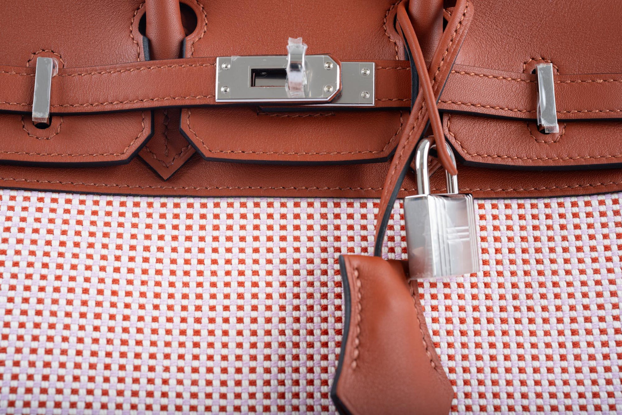Hermès Birkin 25 Limited Edition Brique, Écru, Mauve Sylvestre Toile Quadrille and Terre Battue Swift Leather Palladium Hardware