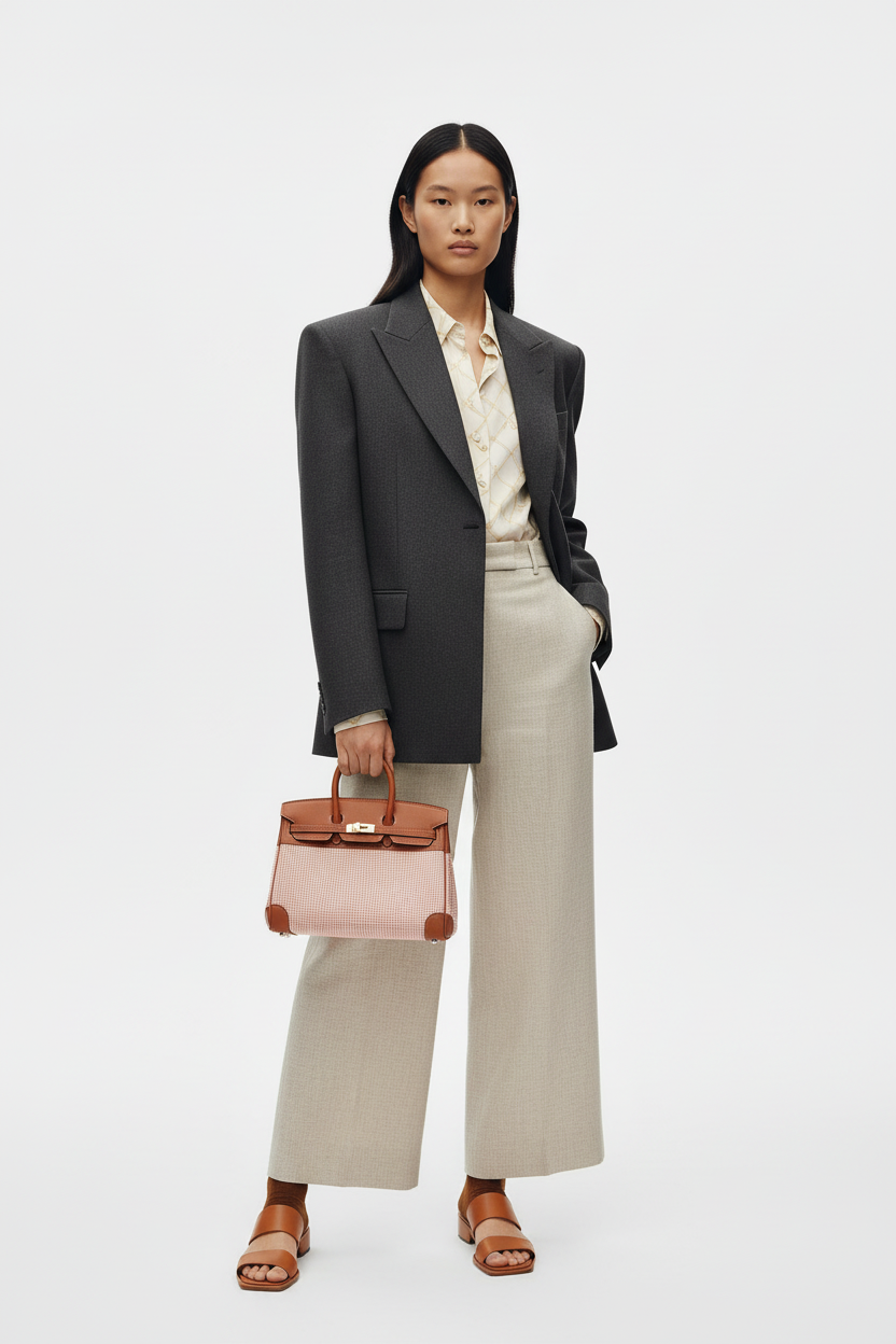 Hermès Birkin 25 Limited Edition Brique, Écru, Mauve Sylvestre Toile Quadrille and Terre Battue Swift Leather Palladium Hardware