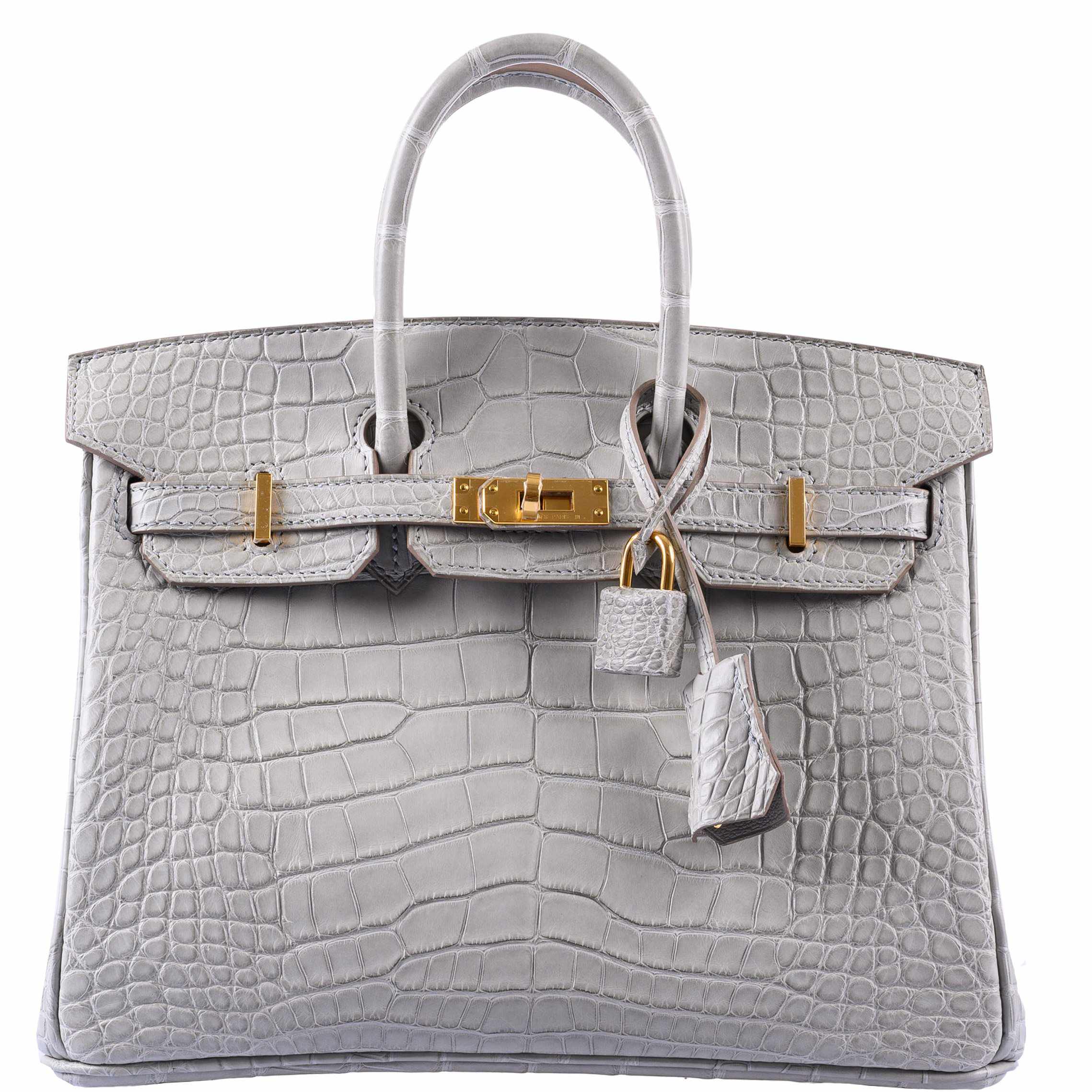 Hermès Birkin 25 Matte Gris Perle Alligator Gold Hardware