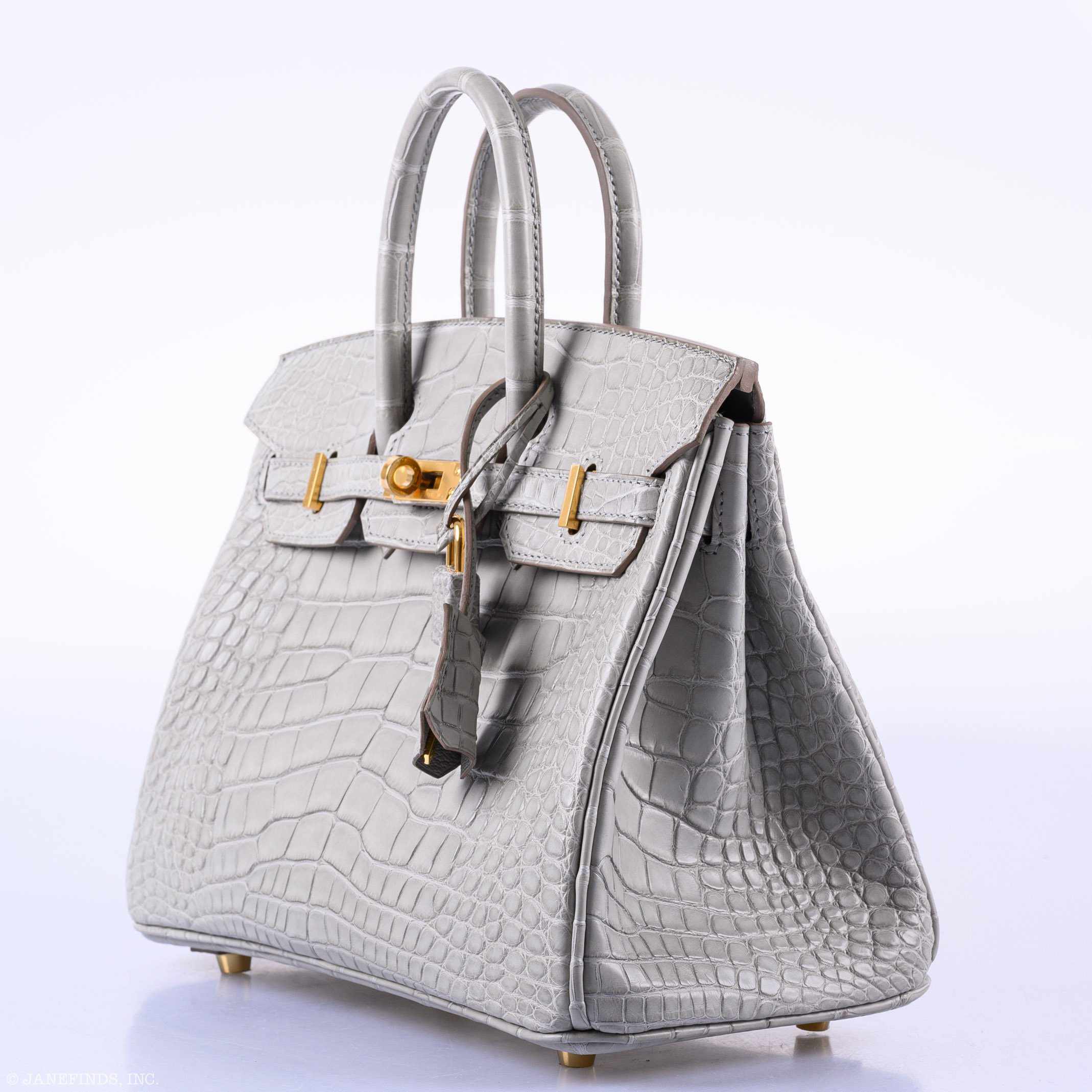 Hermès Birkin 25 Matte Gris Perle Alligator Gold Hardware