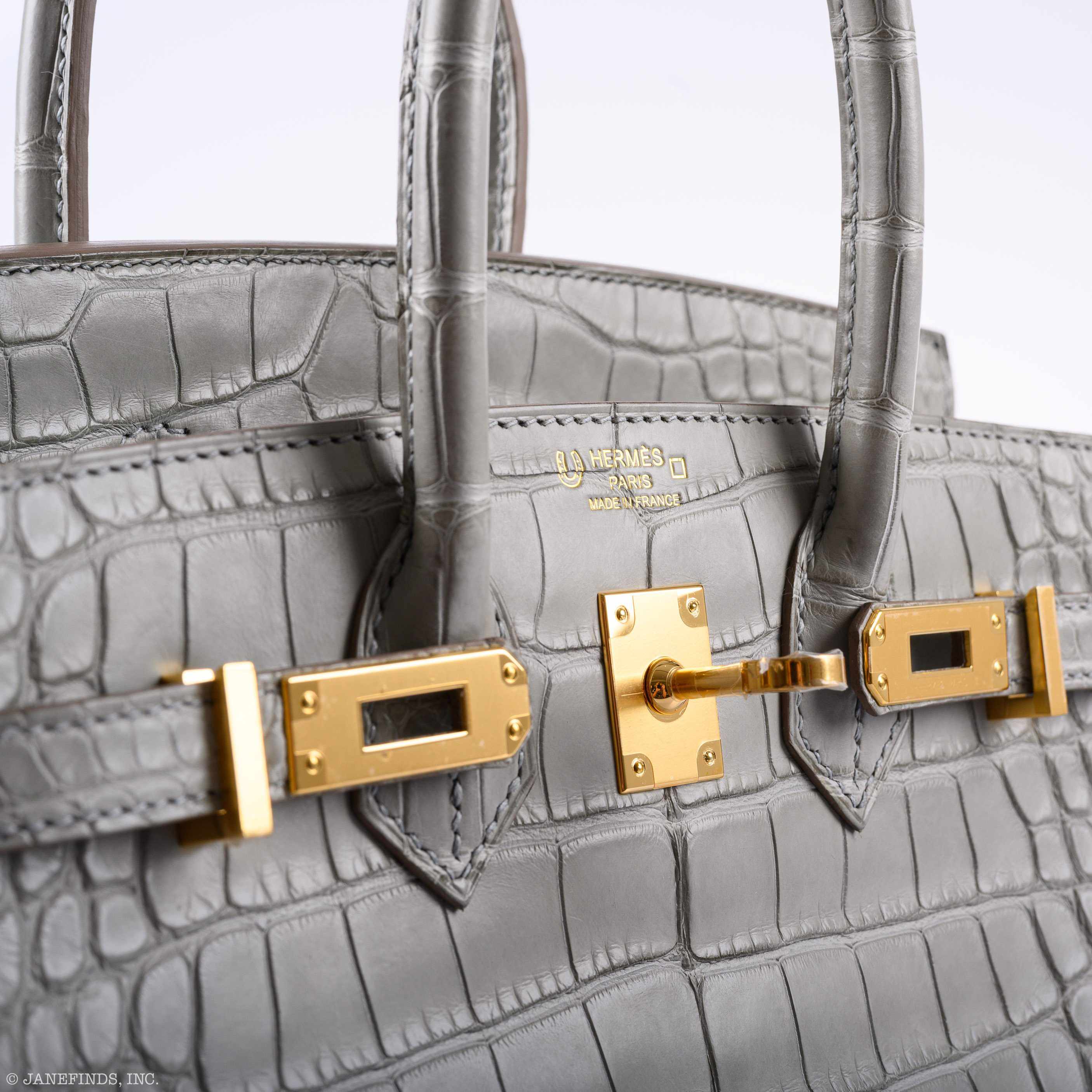 Hermès Birkin 25 Matte Gris Perle Alligator Gold Hardware