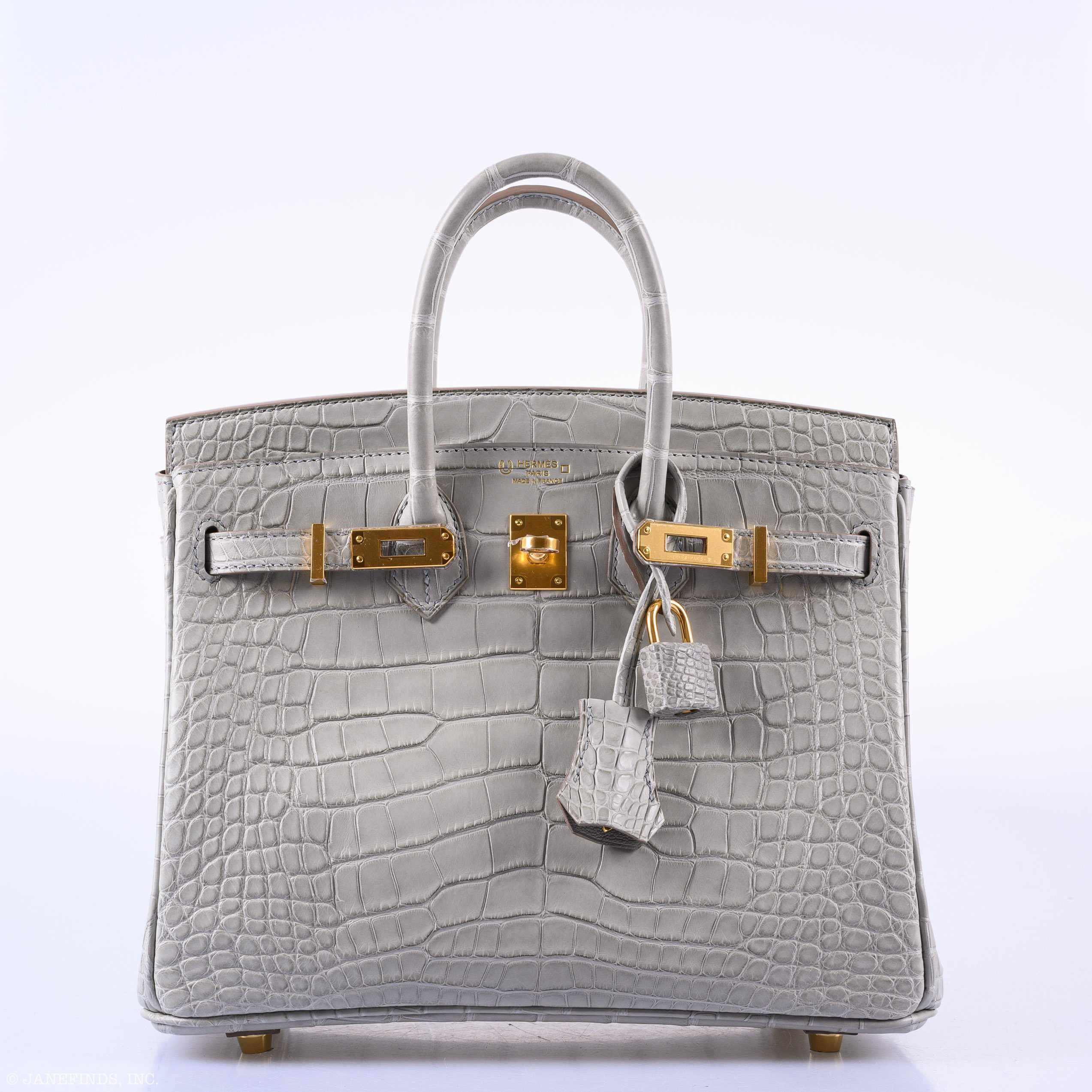 Hermès Birkin 25 Matte Gris Perle Alligator Gold Hardware