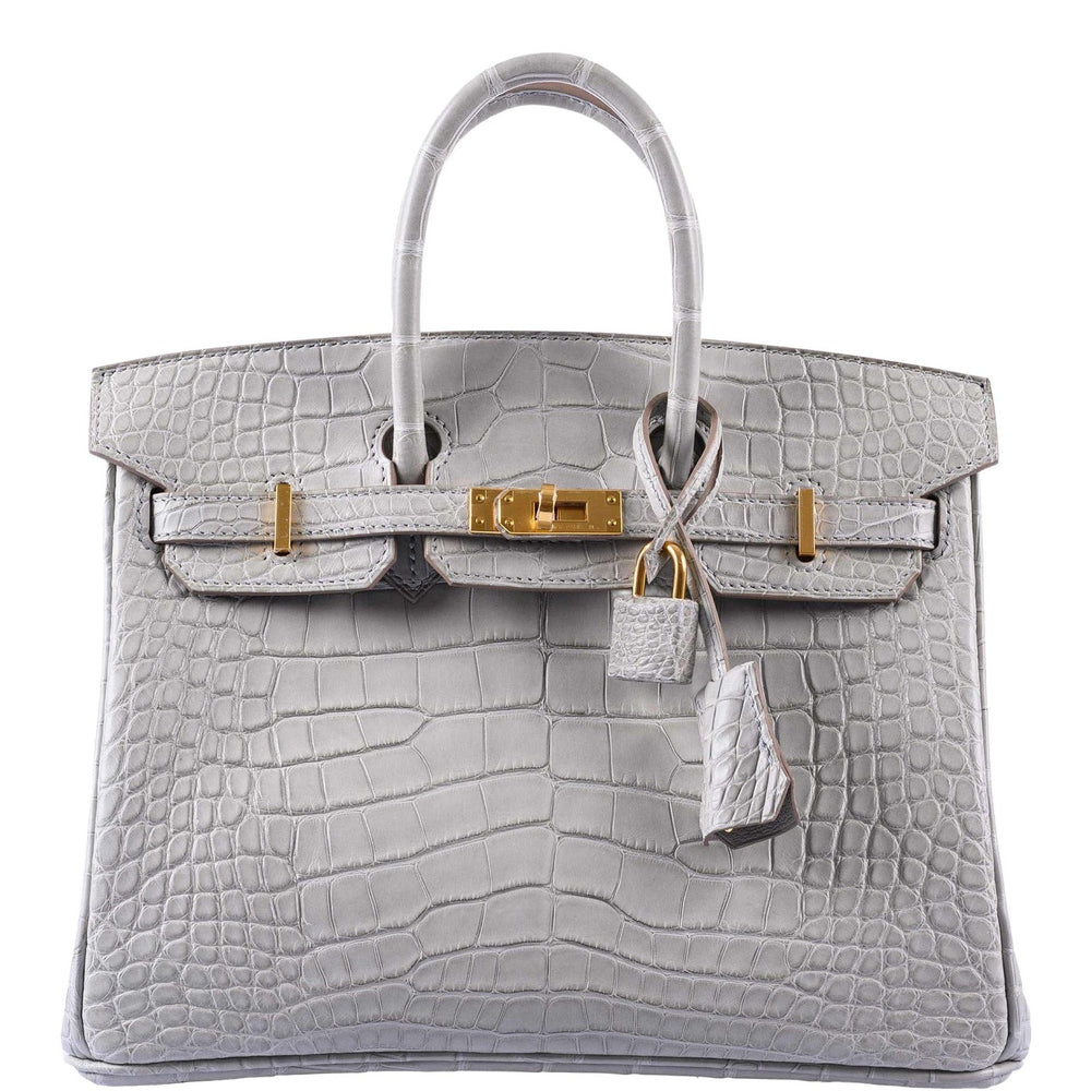 Hermès Birkin 25 Matte Gris Perle Alligator Gold Hardware