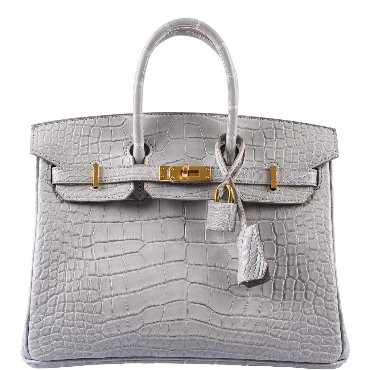 Hermès Birkin 25 Matte Gris Perle Alligator Gold Hardware