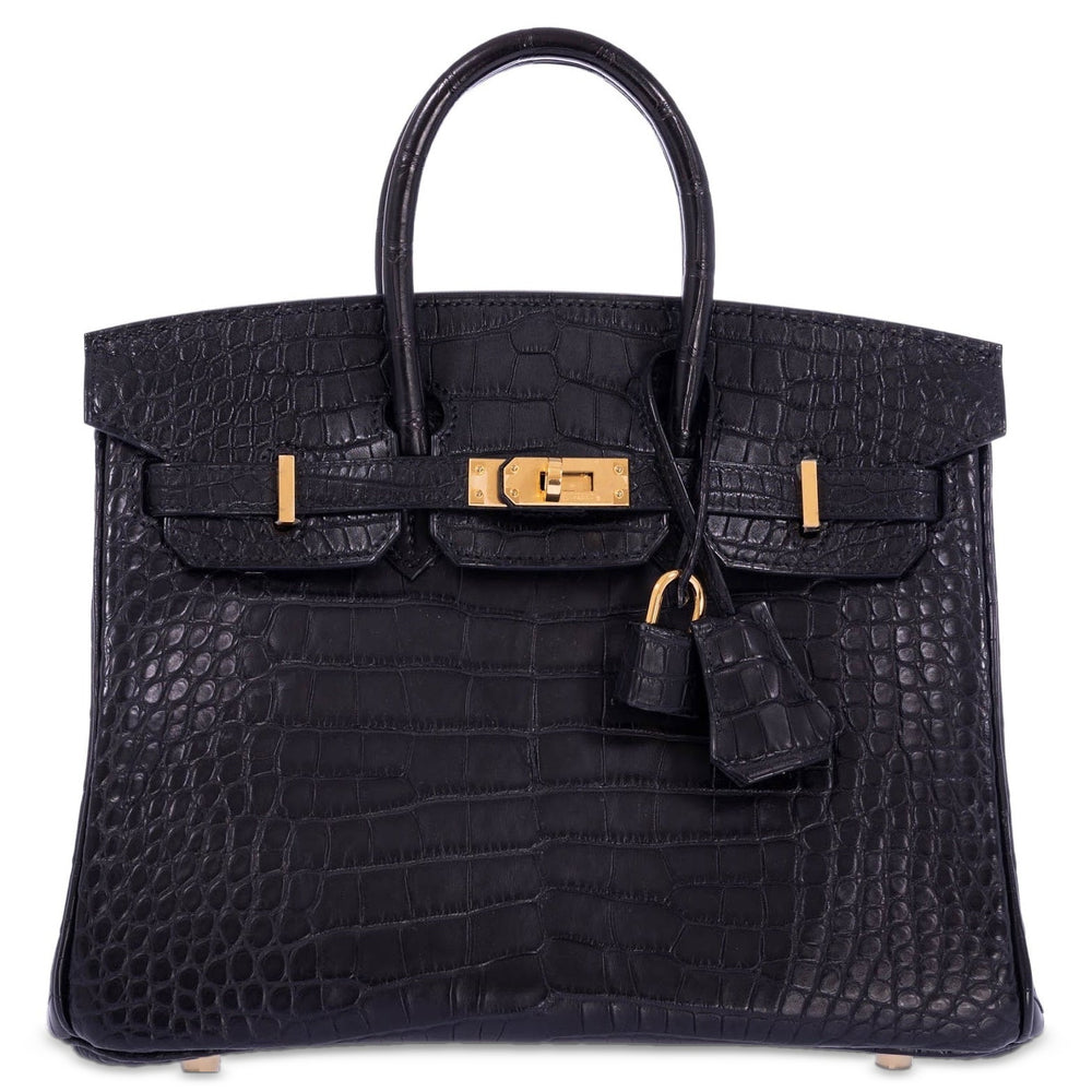 Hermès Birkin 25 Noir Matte Alligator Gold Hardware, front view