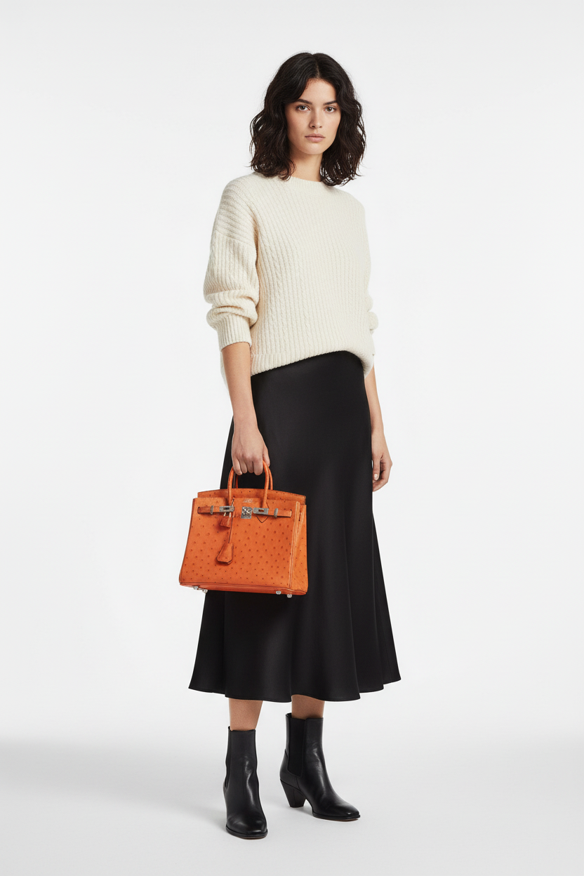 Hermès Birkin 25 Ostrich Tangerine Orange Palladium