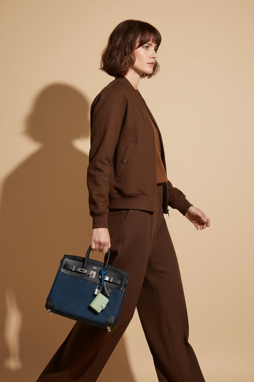 Hermès Birkin 25 Quadrille Bleu de Malte/Noir Toile Canvas Swift Palladium Hardware