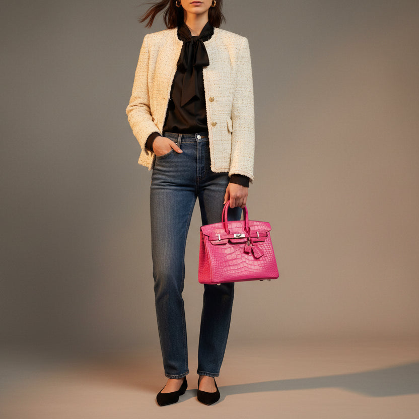Hermès Birkin 25 Rose Shocking Matte Alligator Palladium Hardware