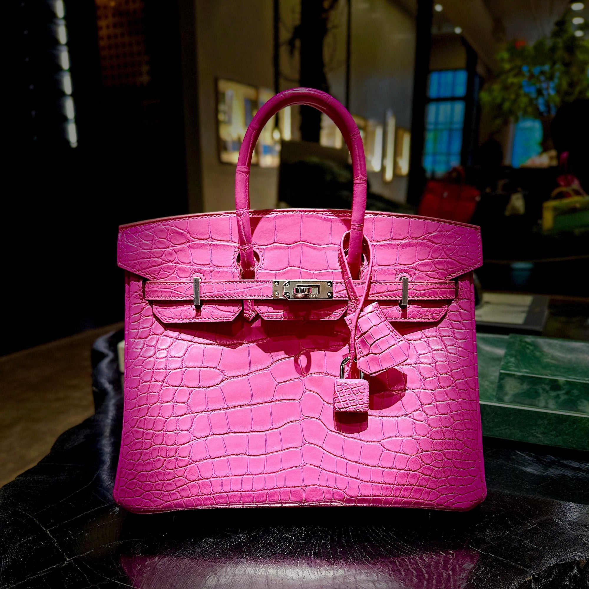 Hermès Birkin 25 Rose Shocking Matte Alligator Palladium Hardware