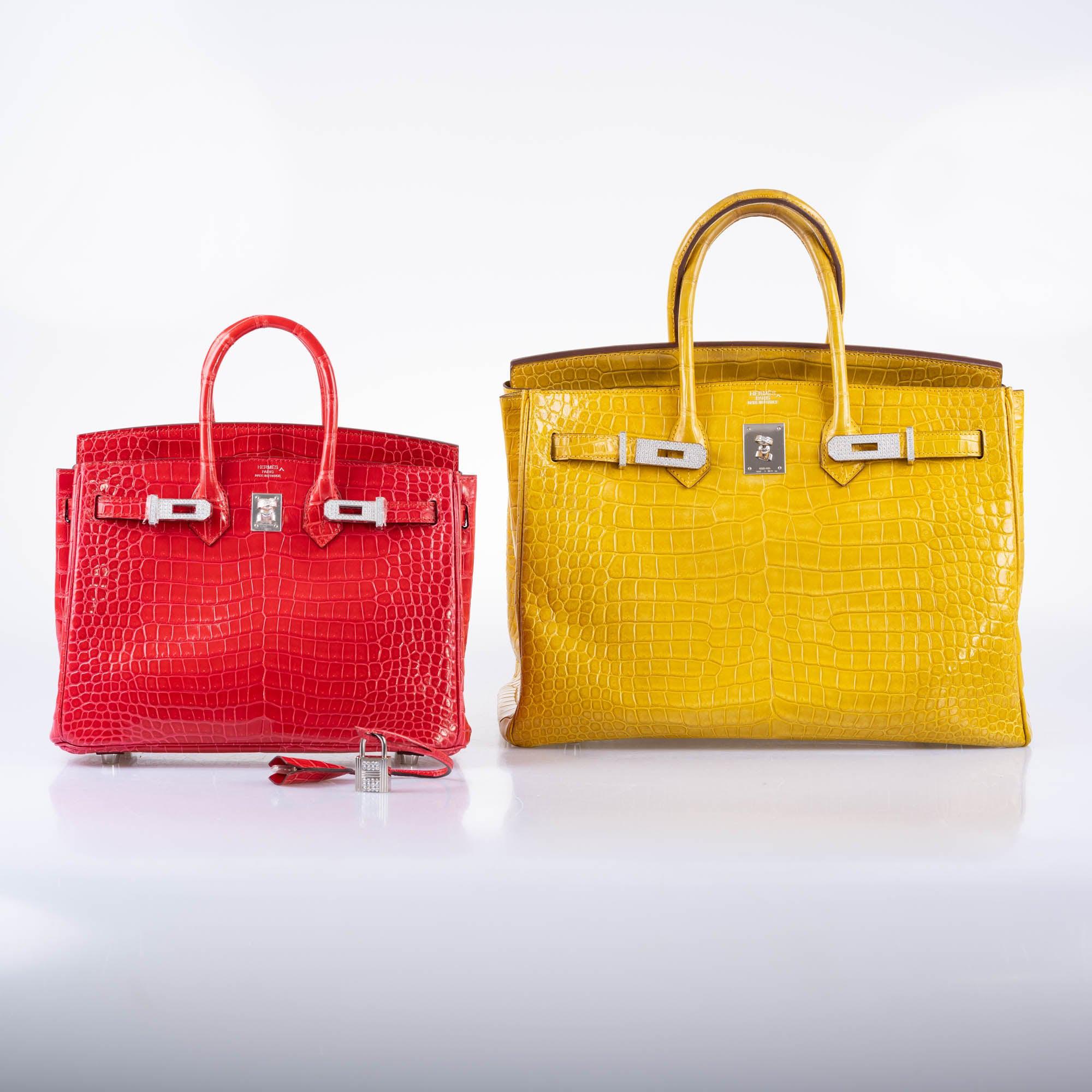 Hermès Birkin 25 Rouge de Coeur Shiny Porosus Crocodile 18K White Gold Hardware & Diamonds