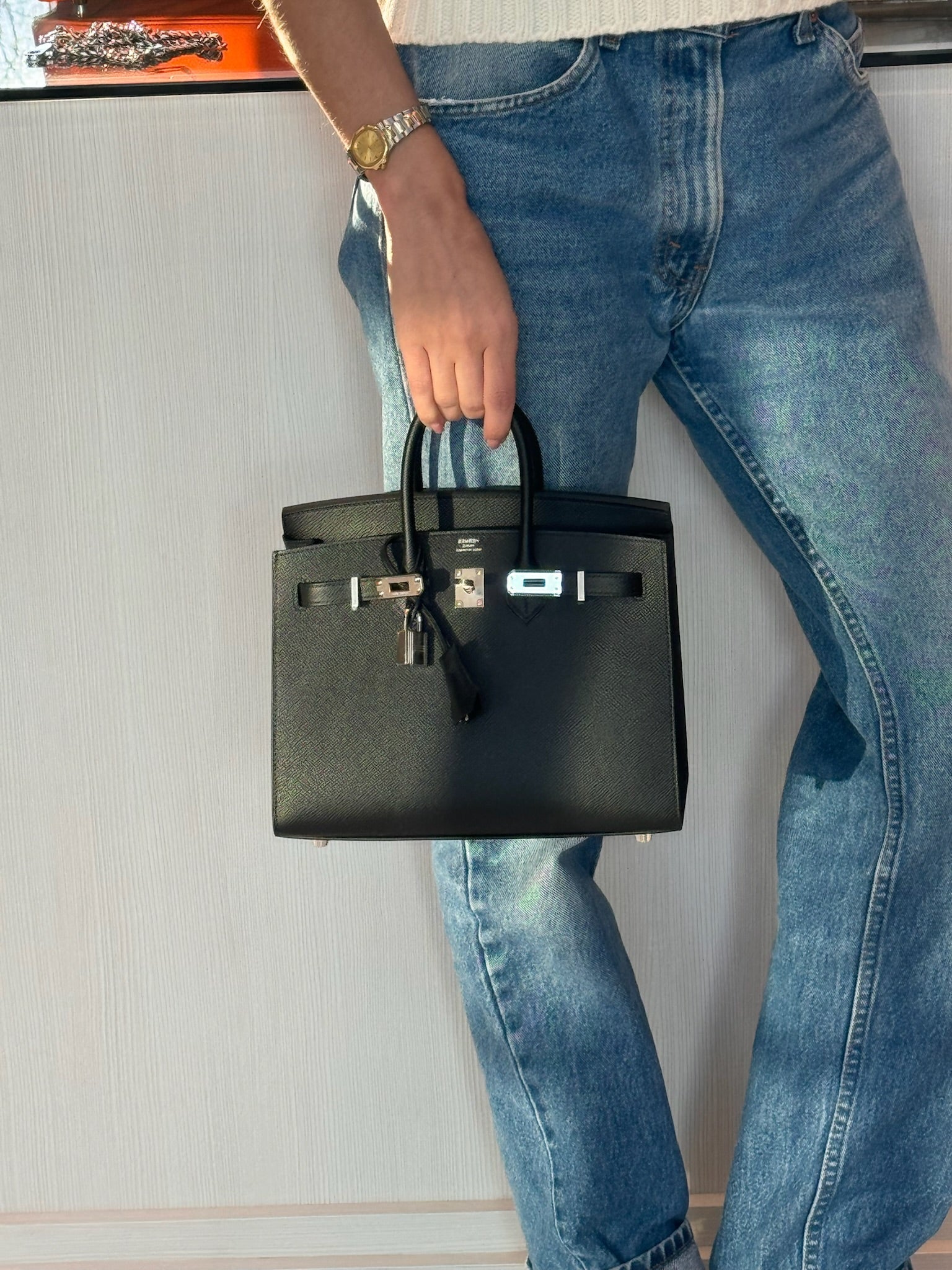 Hermès Birkin 25 Sellier Black Epsom Palladium Hardware