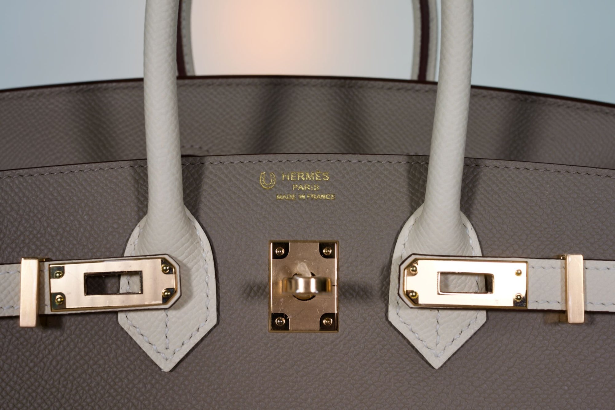 Hermès Birkin 25 Sellier HSS Bi-Color Gris Asphalte and Nata Epsom with Rose Gold Hardware