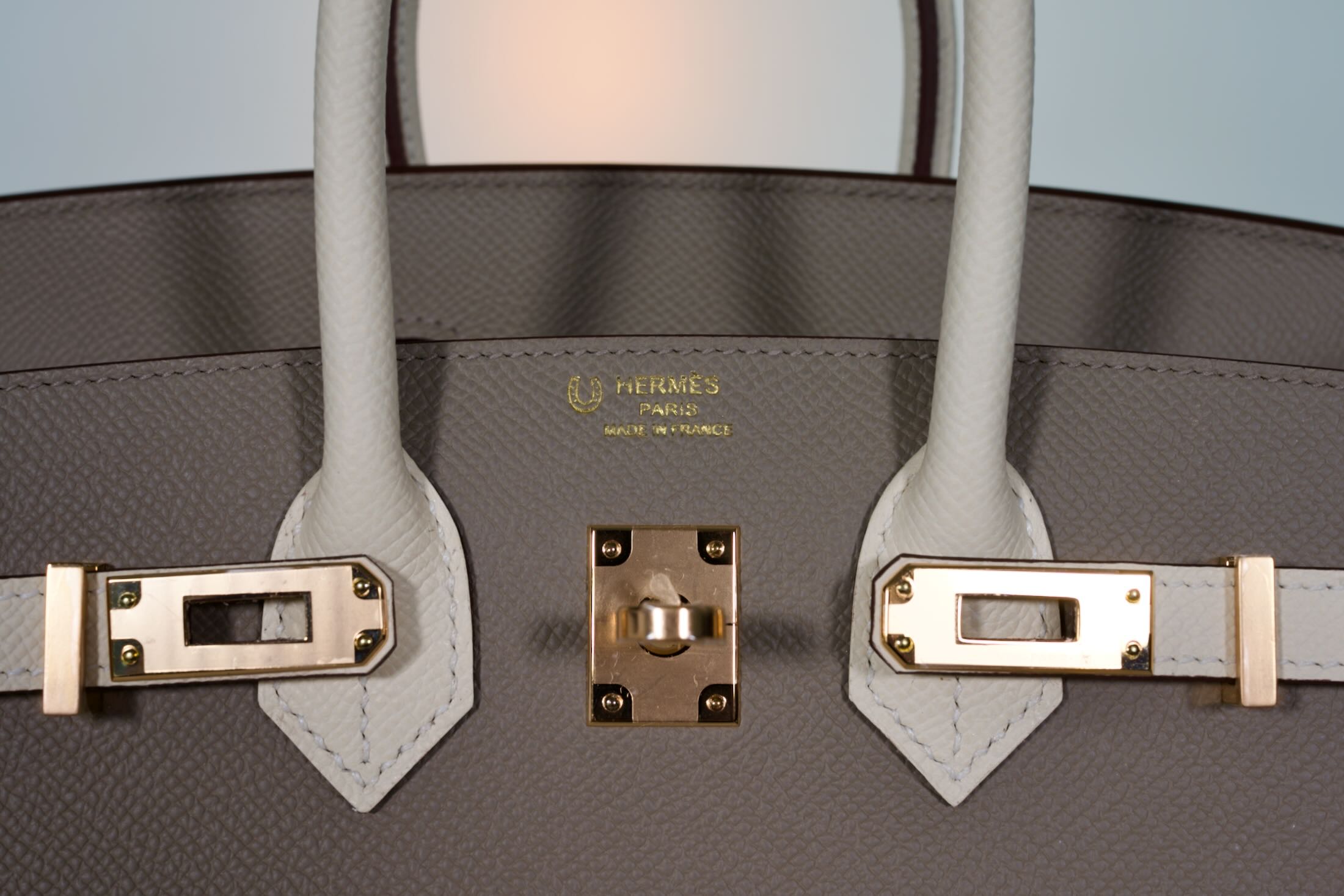 Hermès Birkin 25 Sellier HSS Bi-Color Gris Asphalte and Nata Epsom with Rose Gold Hardware