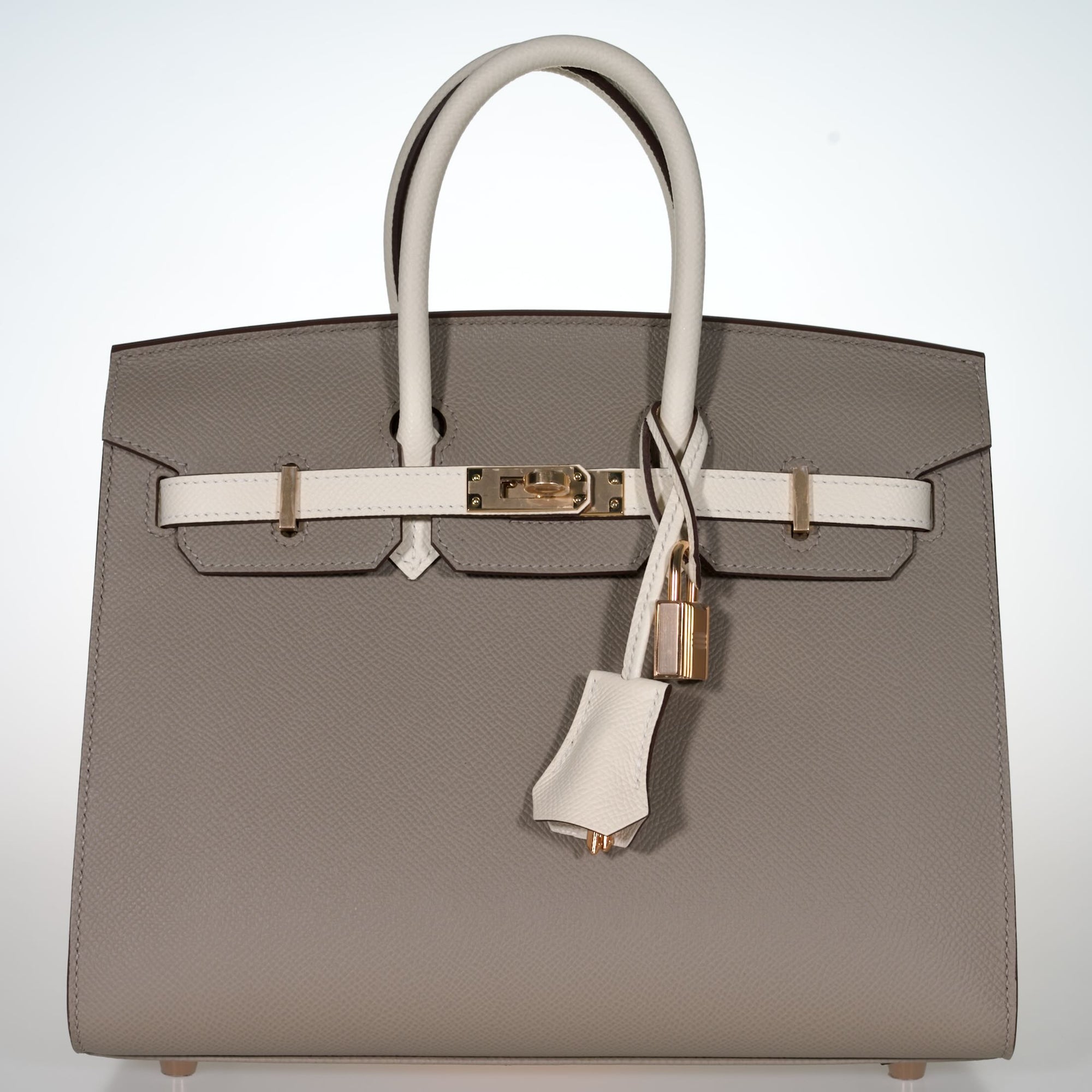 Hermès Birkin 25 Sellier HSS Bi-Color Gris Asphalte and Nata Epsom with Rose Gold Hardware