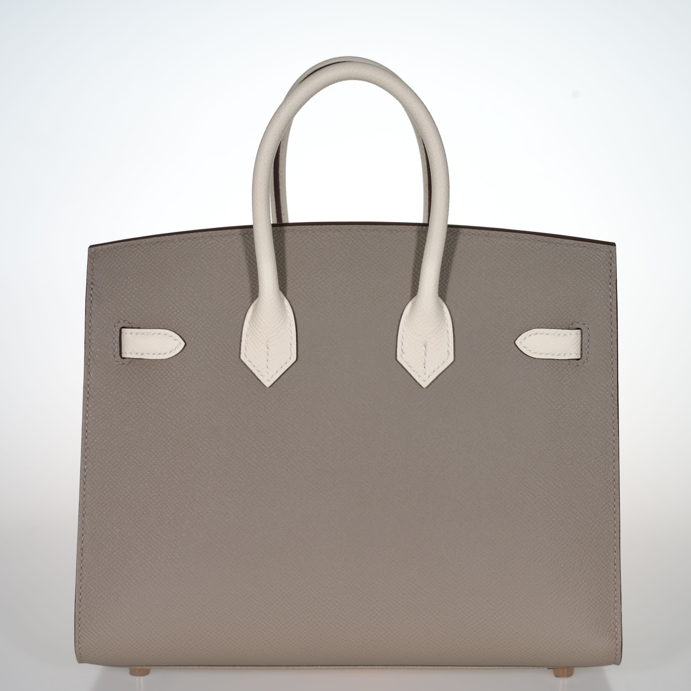 Hermès Birkin 25 Sellier HSS Bi-Color Gris Asphalte and Nata Epsom with Rose Gold Hardware