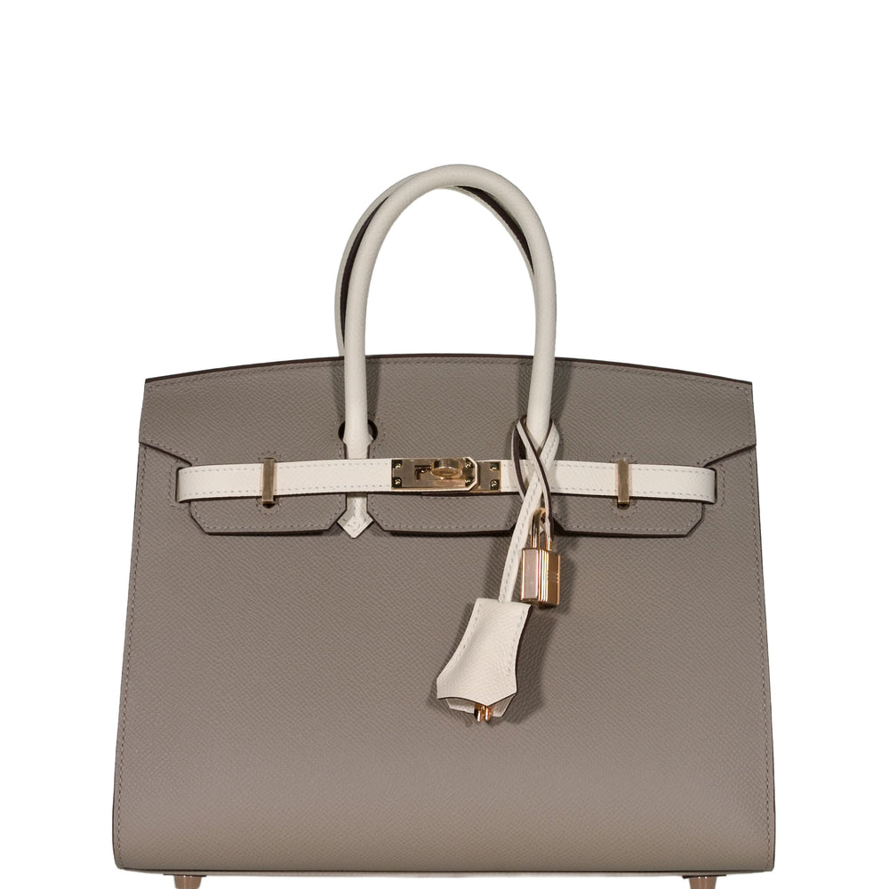 Hermès Birkin 25 Sellier HSS Bi-Color Gris Asphalte and Nata Epsom with Rose Gold Hardware