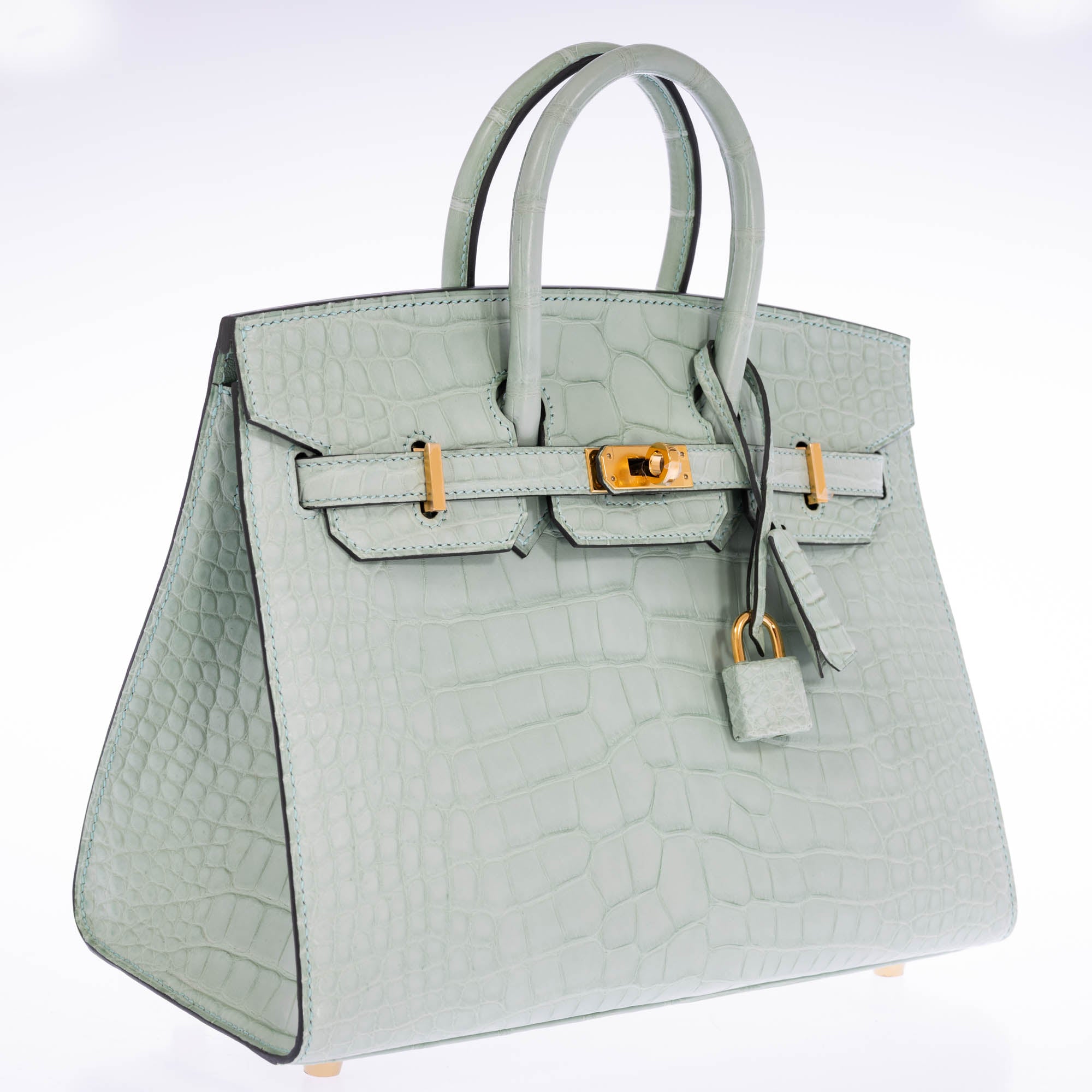 Hermès Birkin 25 Sellier Vert d'Eau Matte Alligator Gold Hardware