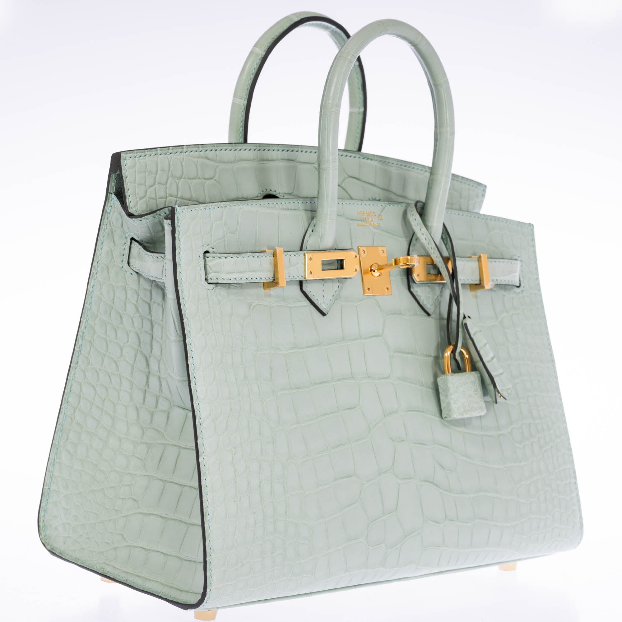 Hermès Birkin 25 Sellier Vert d'Eau Matte Alligator Gold Hardware