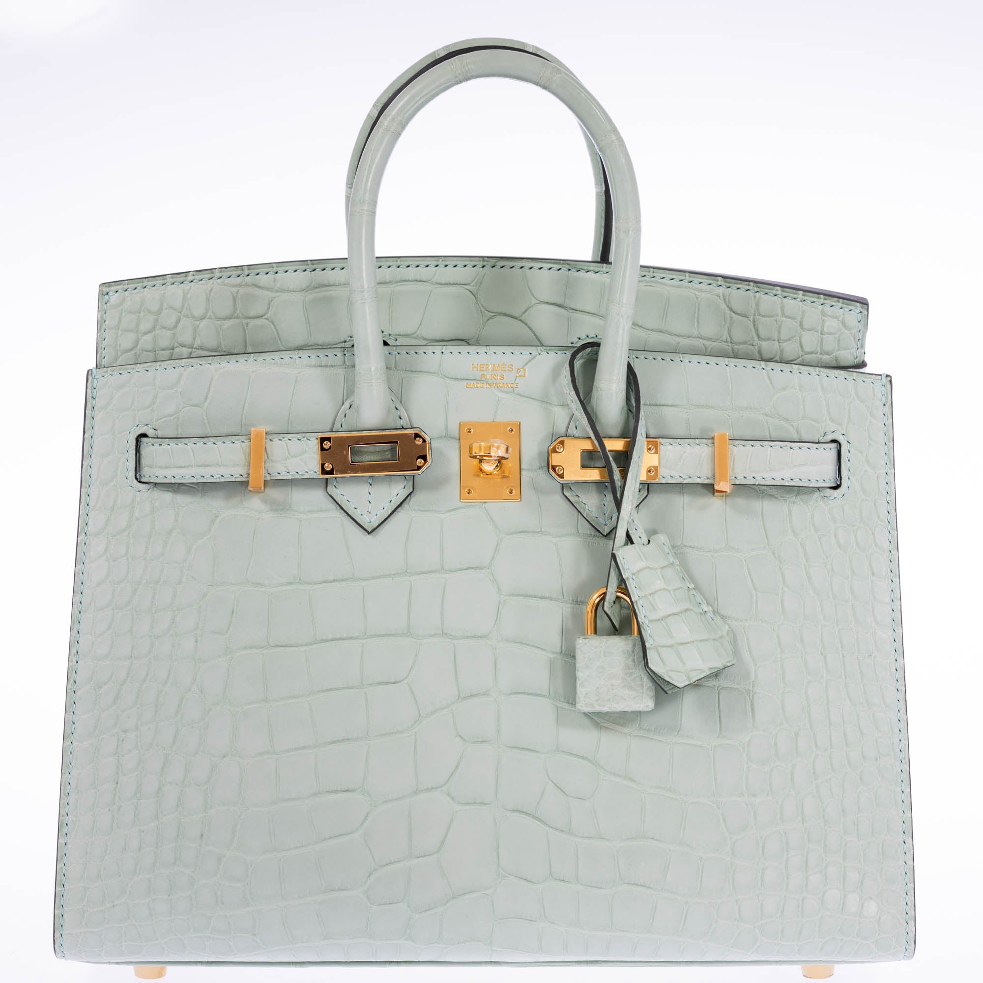 Hermès Birkin 25 Sellier Vert d'Eau Matte Alligator Gold Hardware