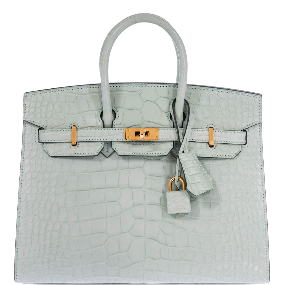 Hermès Birkin 25 Sellier Vert d'Eau Matte Alligator Gold Hardware
