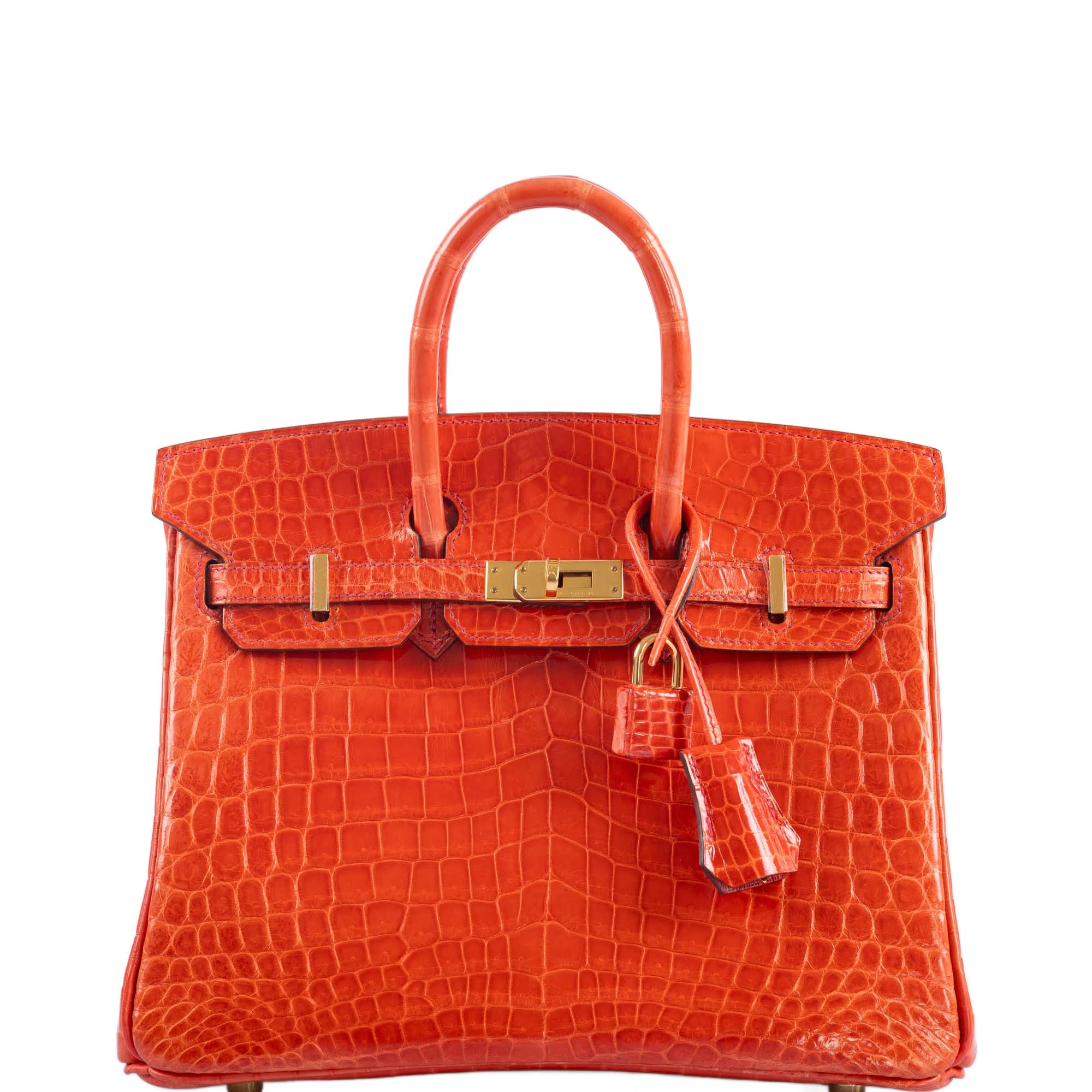Hermès Birkin 25 Shiny Orange Poppy Nilo Crocodile Gold Hardware