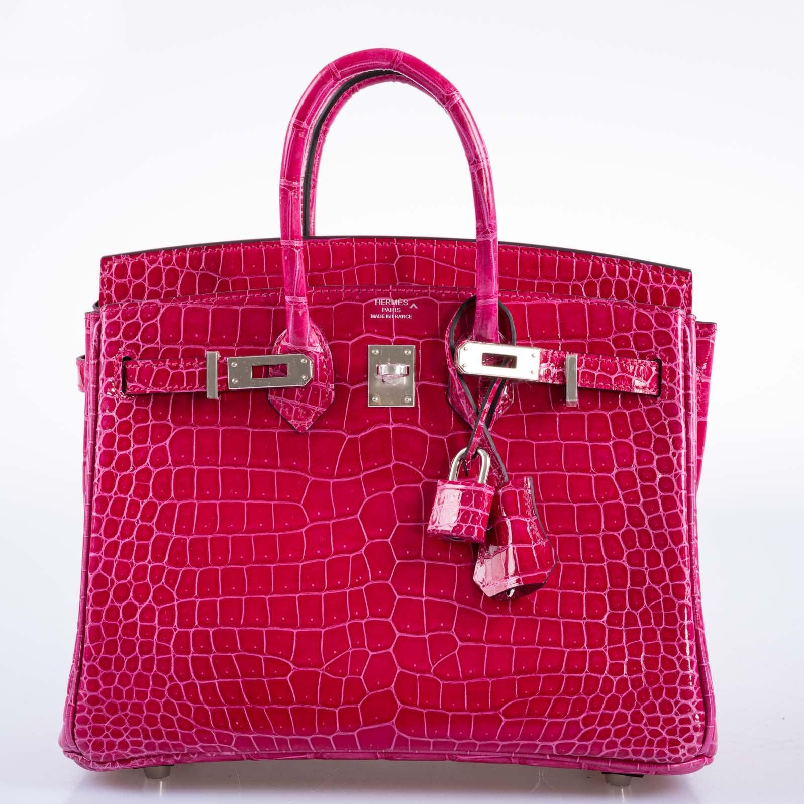 Hermès Birkin 25 Shiny Rose Mexico Porosus Crocodile Palladium Hardware