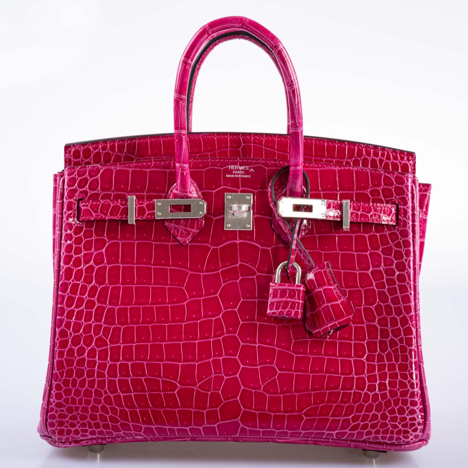 Hermès Birkin 25 Shiny Rose Mexico Porosus Crocodile Palladium Hardware