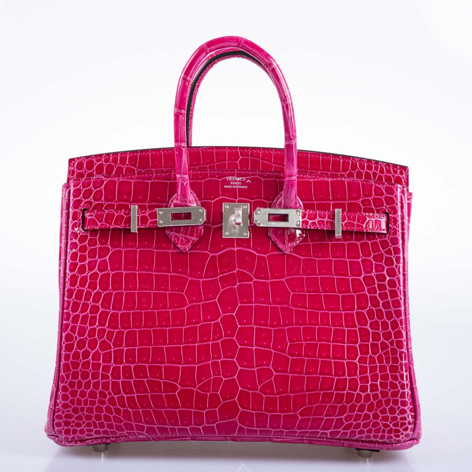Hermès Birkin 25 Shiny Rose Mexico Porosus Crocodile Palladium Hardware