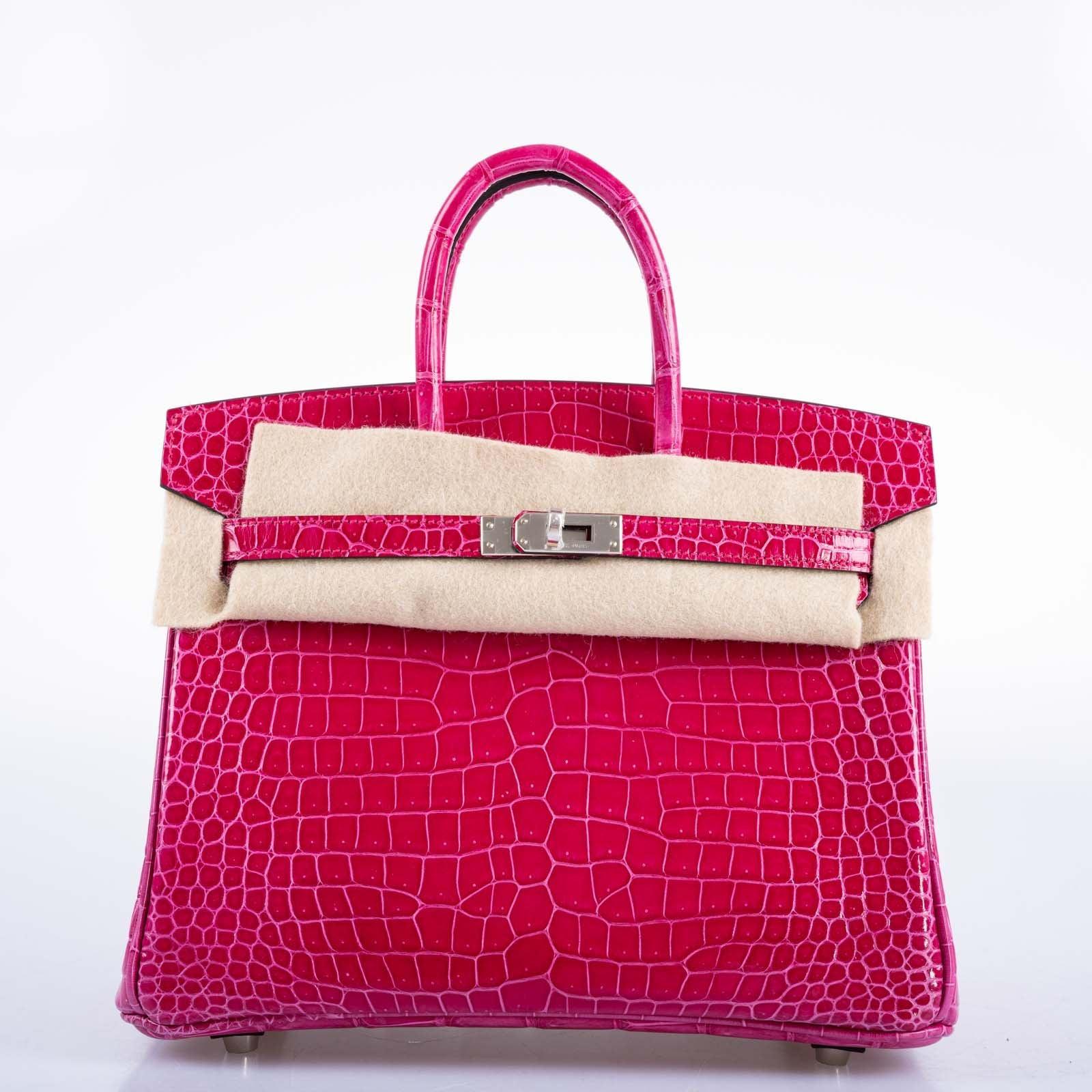 Hermès Birkin 25 Shiny Rose Mexico Porosus Crocodile Palladium Hardware
