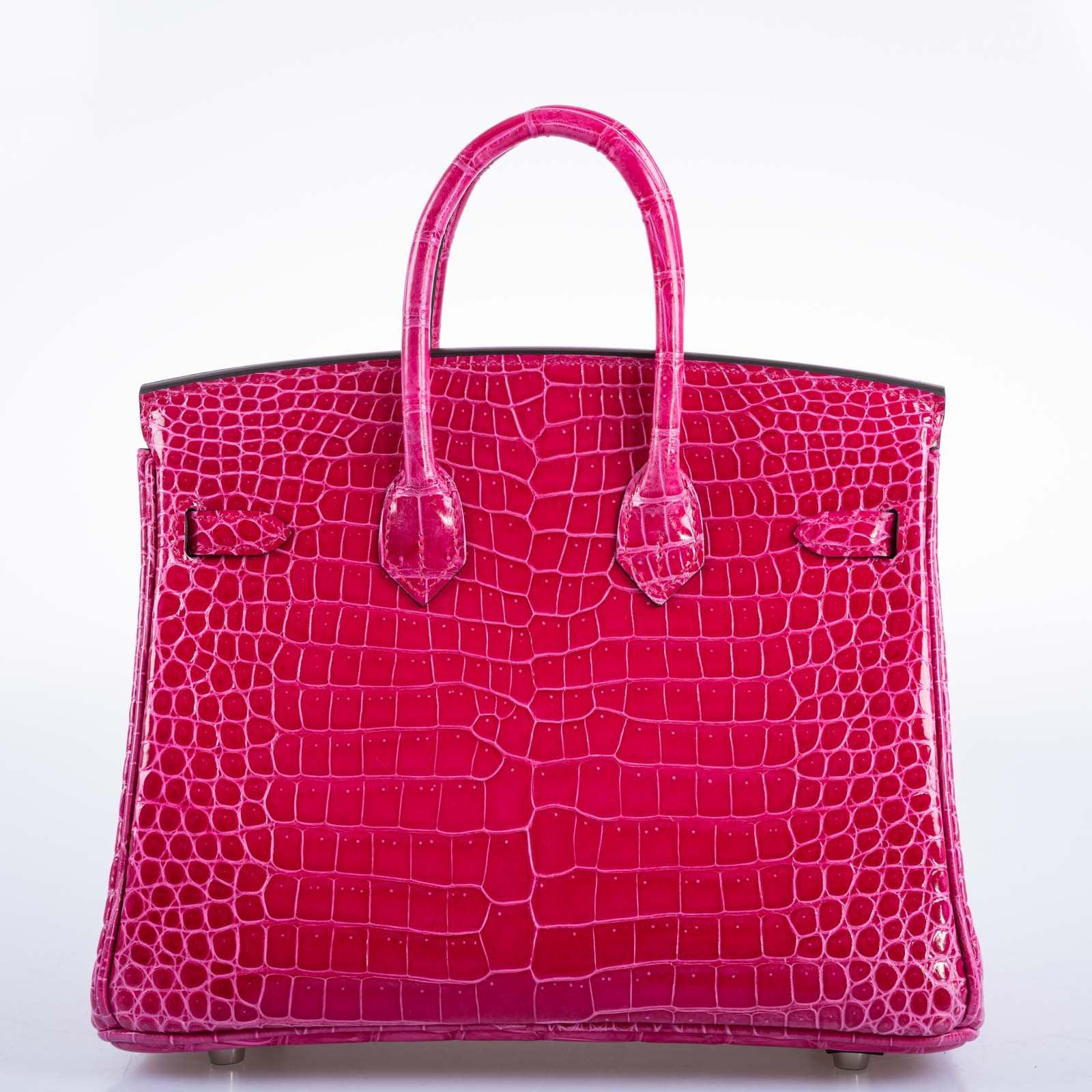 Hermès Birkin 25 Shiny Rose Mexico Porosus Crocodile Palladium Hardware