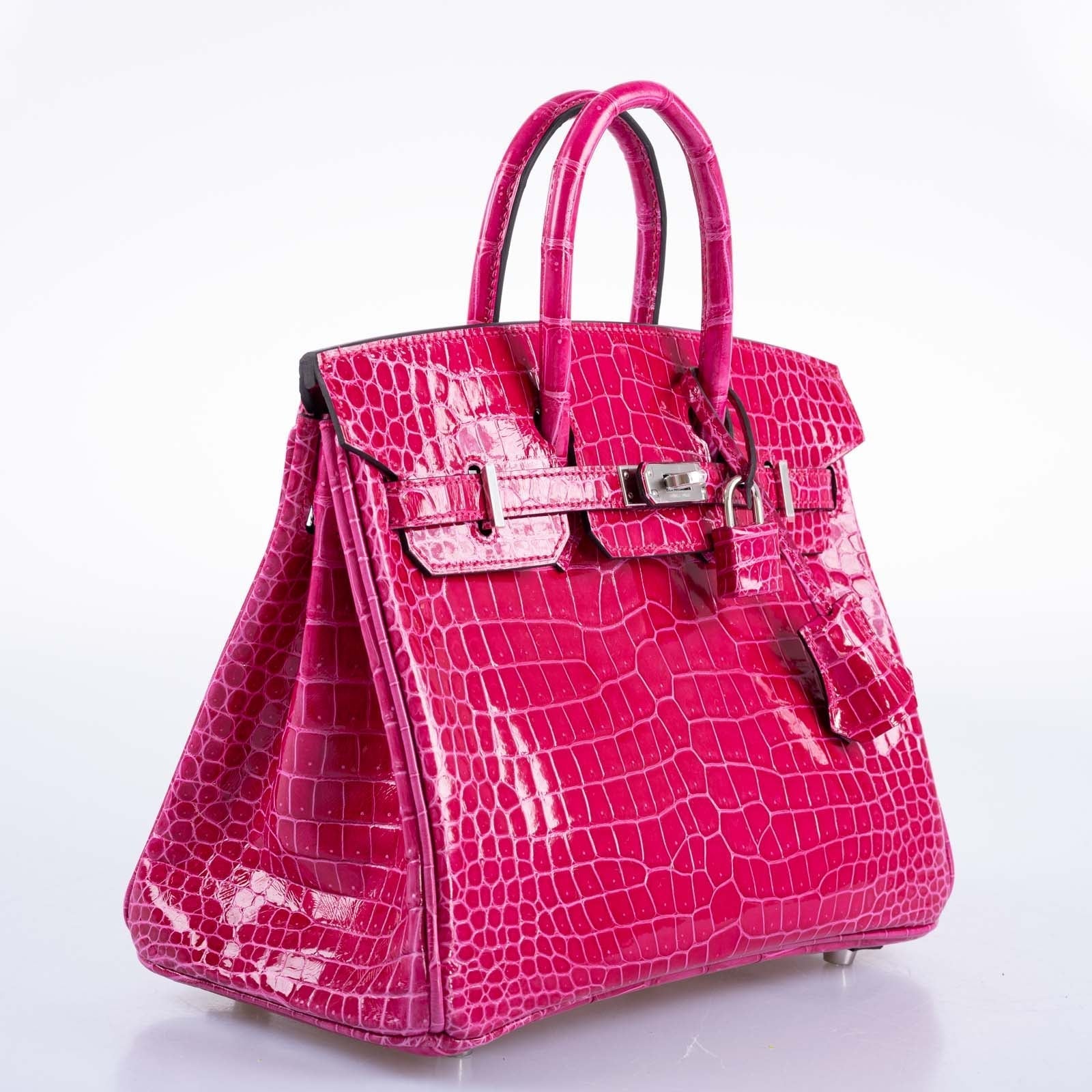 Hermès Birkin 25 Shiny Rose Mexico Porosus Crocodile Palladium Hardware