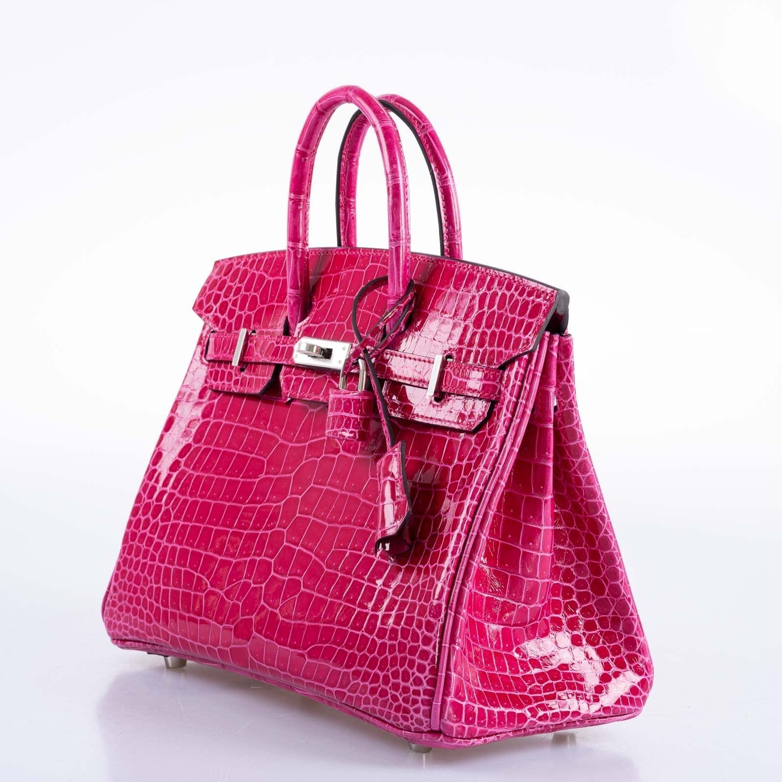 Hermès Birkin 25 Shiny Rose Mexico Porosus Crocodile Palladium Hardware