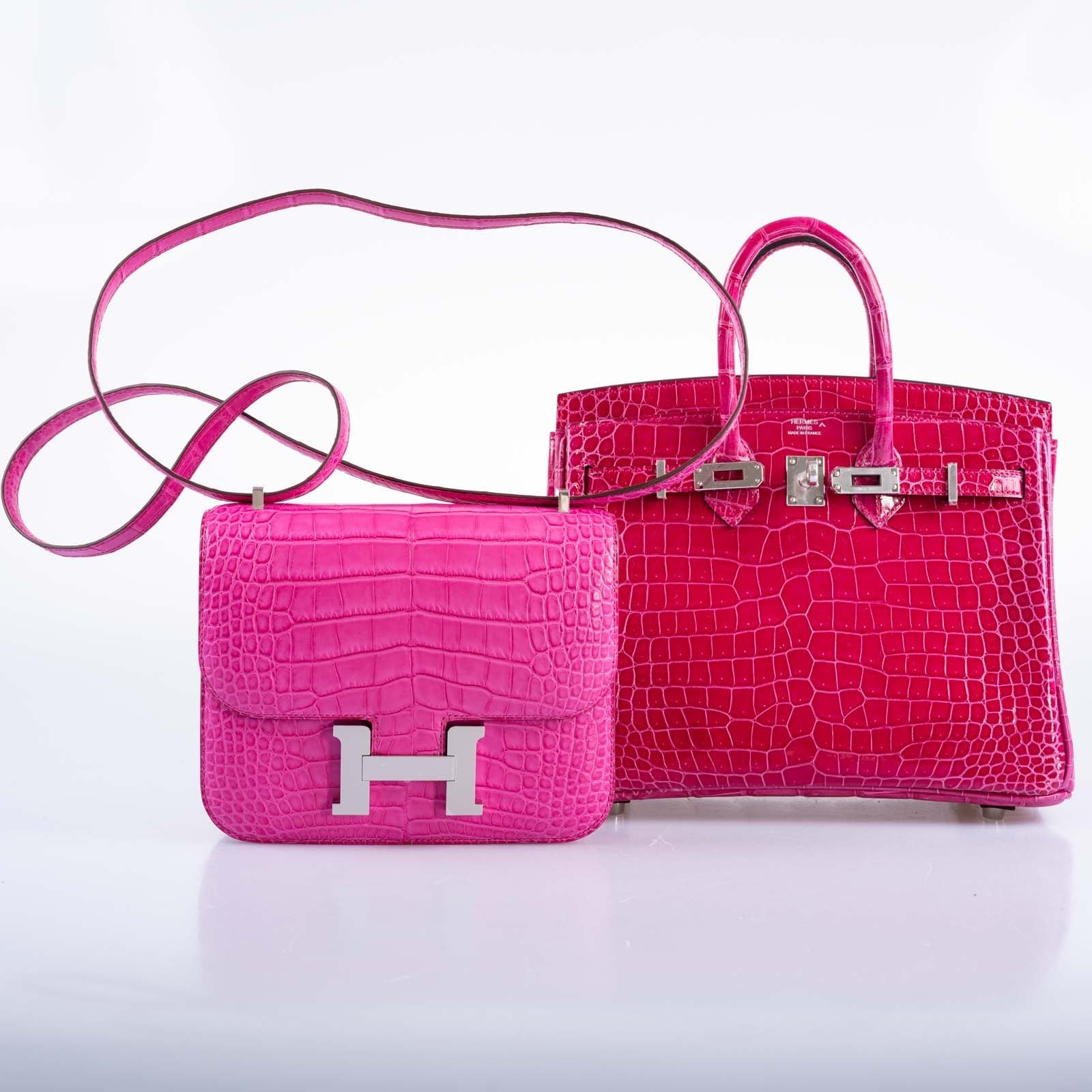 Hermès Birkin 25 Shiny Rose Mexico Porosus Crocodile Palladium Hardware