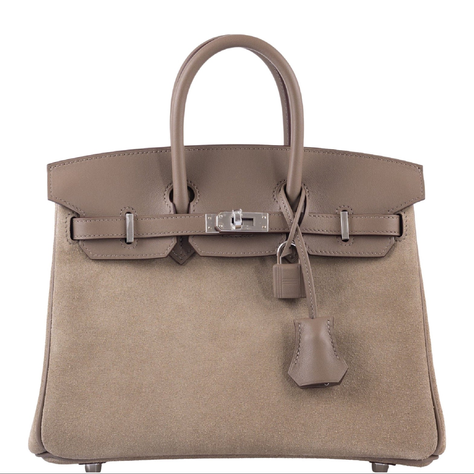 Hermès Birkin 25 Suede Grizzly Gris Caillou & Etoupe Grizzly Palladium