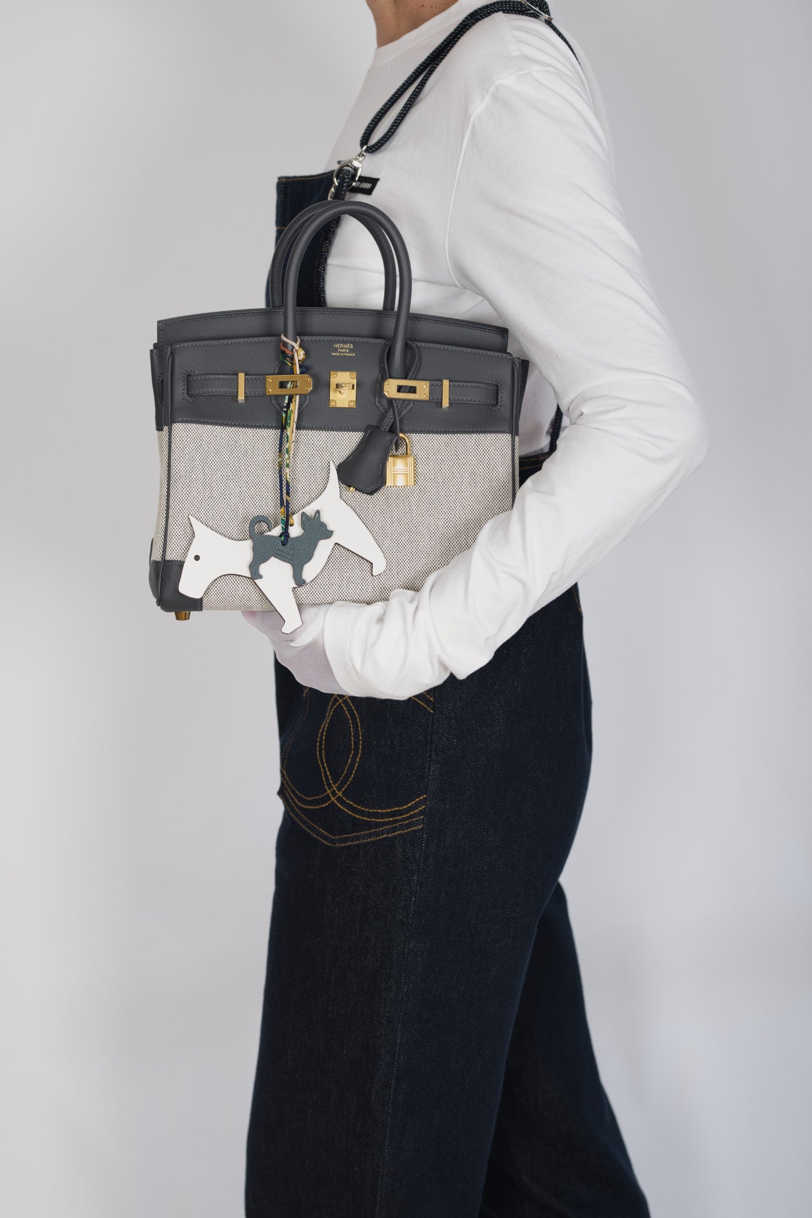 Hermès Birkin 25 Toile H Écru and Ardoise Swift Gold Hardware