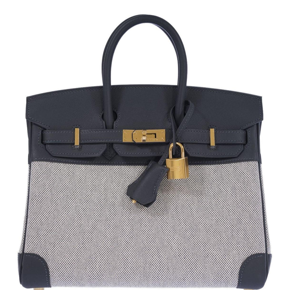 Hermès Birkin 25 Toile H Écru and Ardoise Swift Gold Hardware