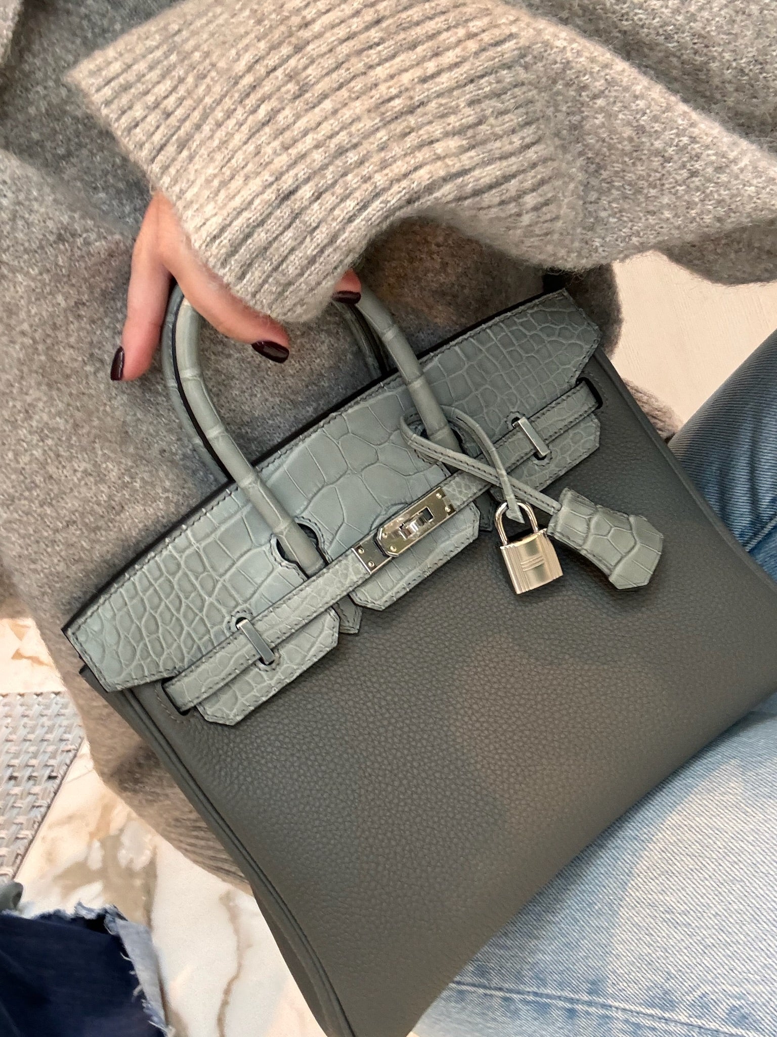 Hermès Birkin 25 Touch Gris Meyer Togo Gris Cement Matte Alligator Palladium Hardware