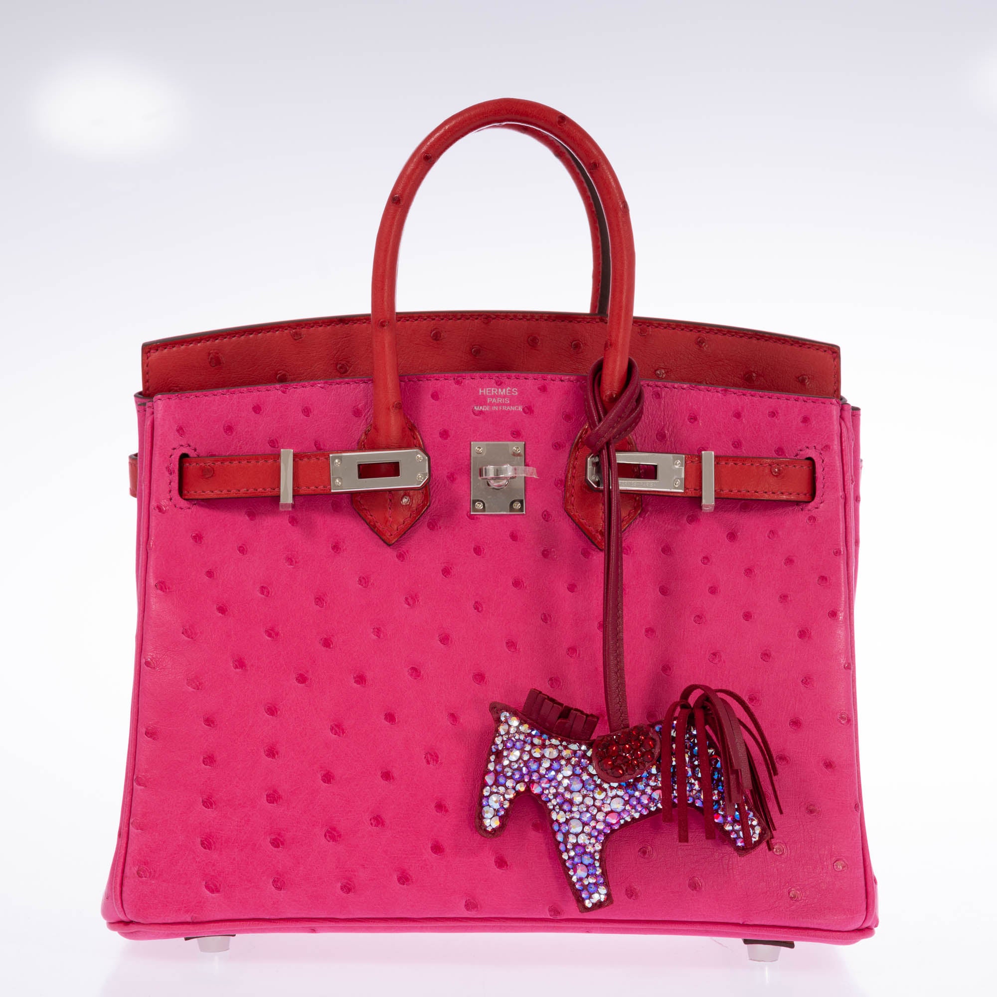Hermès Birkin 25 Verso Rose Tyrien/Rouge Vif Ostrich Palladium