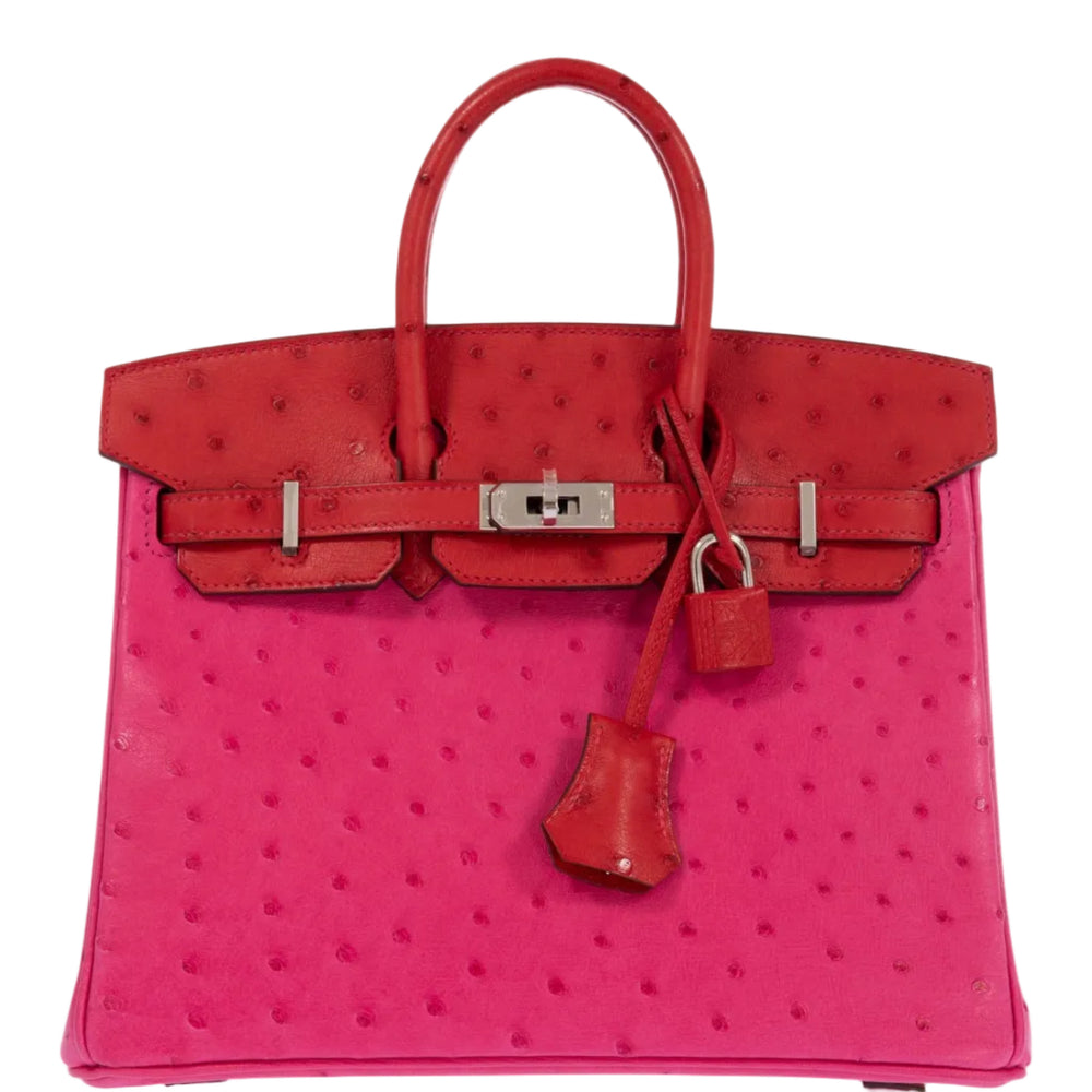 Hermès Birkin 25 Verso Rose Tyrien/Rouge Vif Ostrich Palladium Hardware