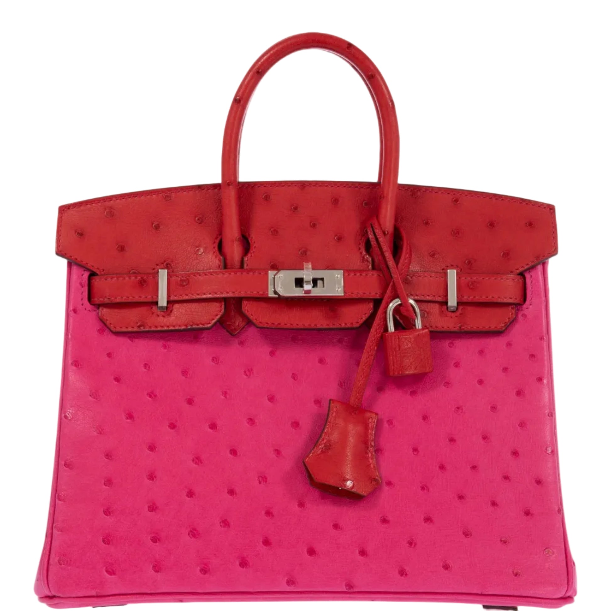 Hermès Birkin 25 Verso Rose Tyrien/Rouge Vif Ostrich Palladium Hardware