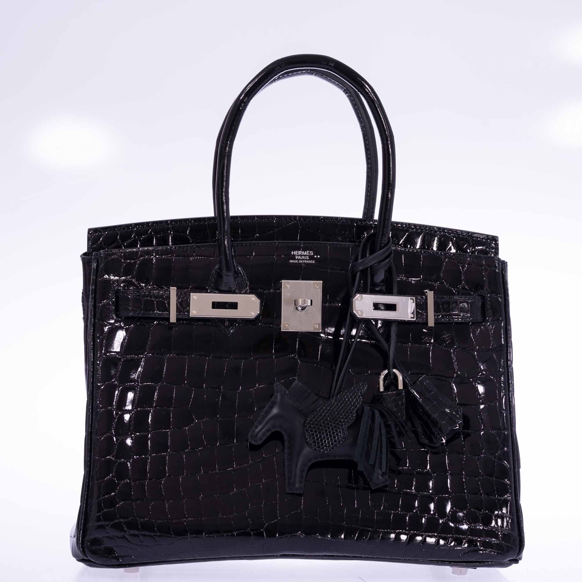 Hermès Birkin 30 Black Shiny Niloticus Crocodile Palladium Hardware