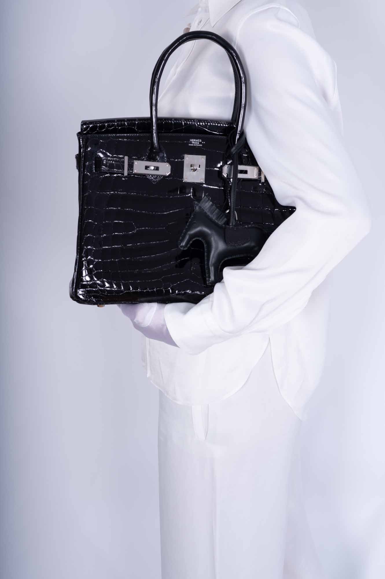 Hermès Birkin 30 Black Shiny Niloticus Crocodile Palladium Hardware